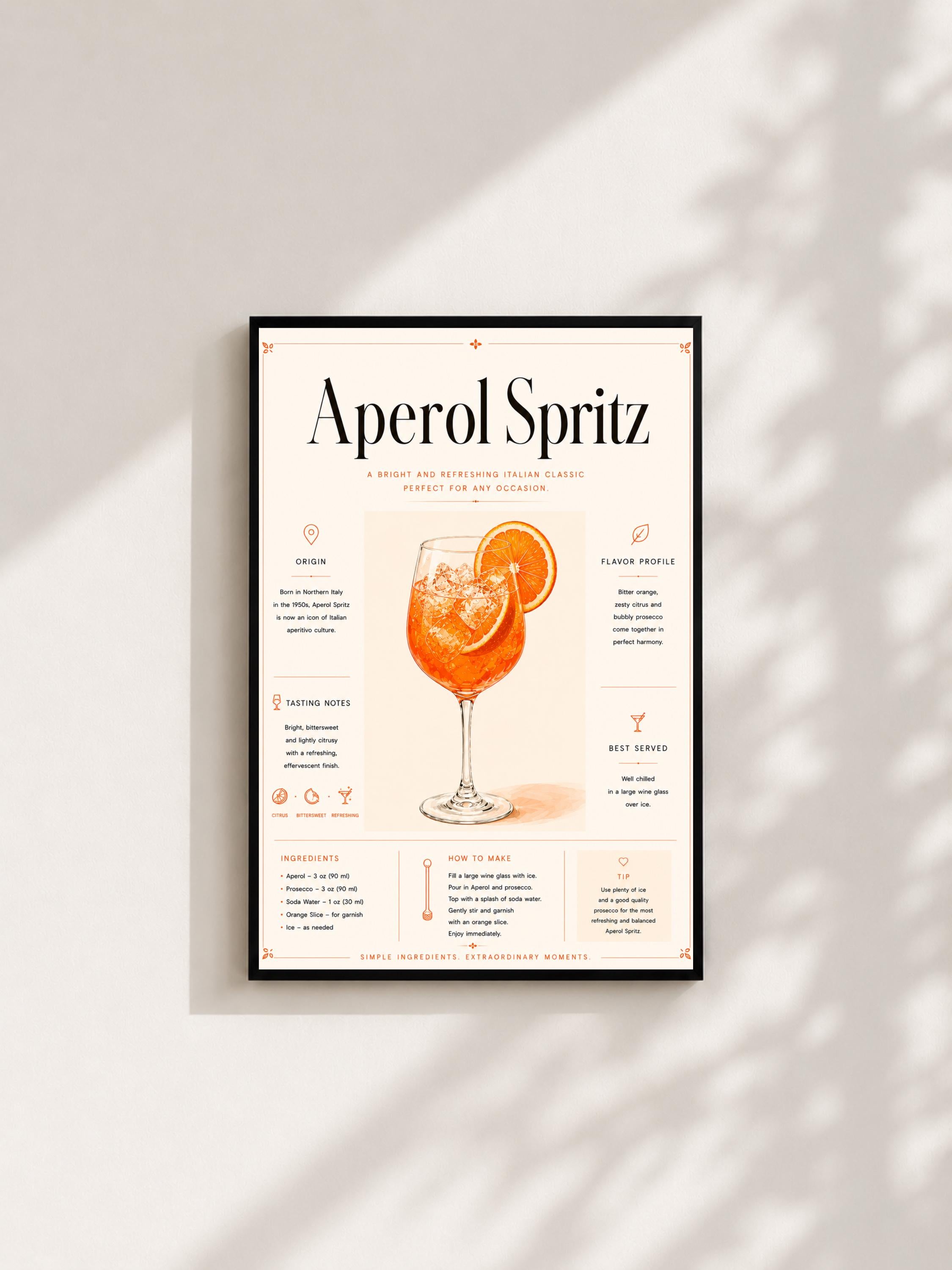 Wandbild - Aperol Spritz Cocktail Poster Wall Art Küche Bar Guide Print Minimalistisch Illustration Wanddeko Urban Dekoration Vintage __etsy:8133428731
