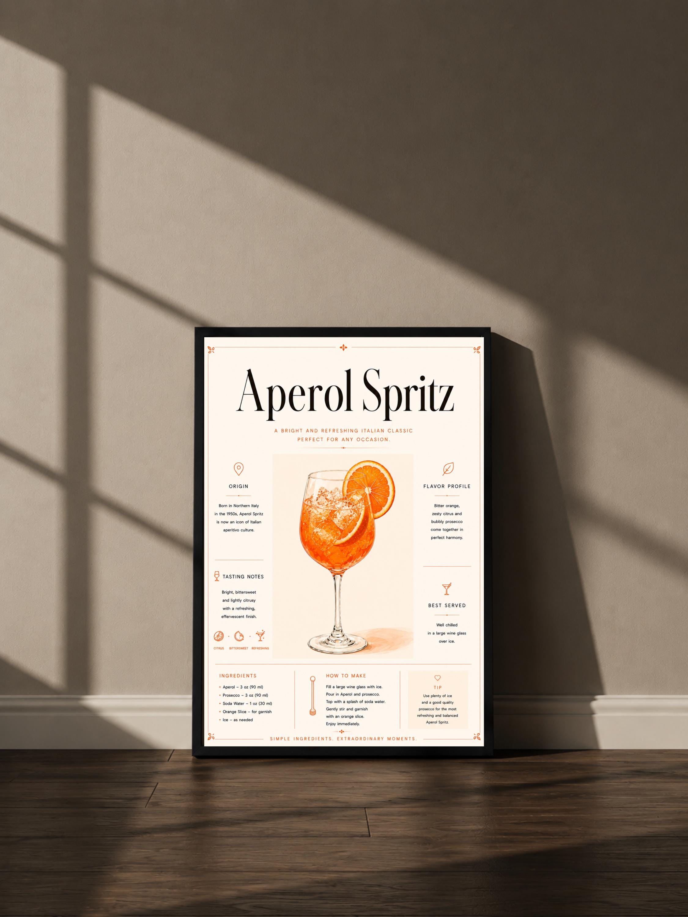 Wandbild - Aperol Spritz Cocktail Poster Wall Art Küche Bar Guide Print Minimalistisch Illustration Wanddeko Urban Dekoration Vintage __etsy:8085518152