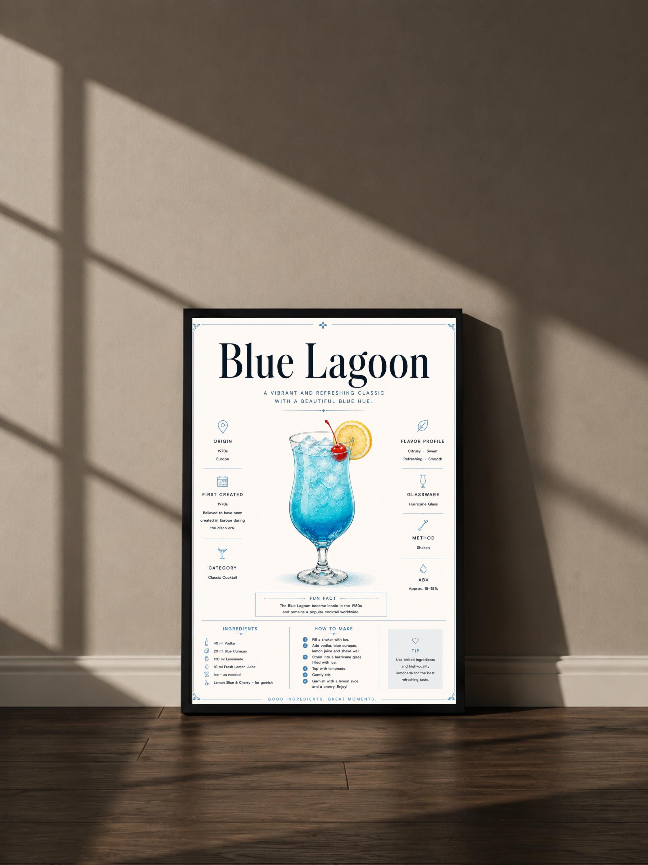 Wandbild - Blue Lagoon Cocktail Poster Wall Art Küche Bar Guide Print Minimalistisch Illustration Wanddeko Urban Dekoration Vintage __etsy:8133421391