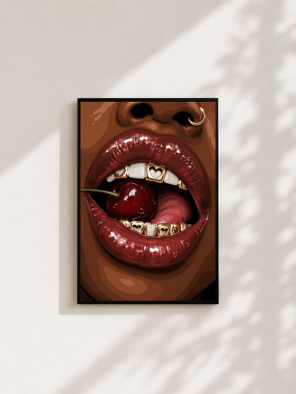 Wandbild - Cherry Lips Grillz Wall Art Poster Frauen Femme Weiblichkeit Wanddeko Kunst für Wohnzimmer Schlafzimmer Modern Print Pop Art __etsy:8123121907