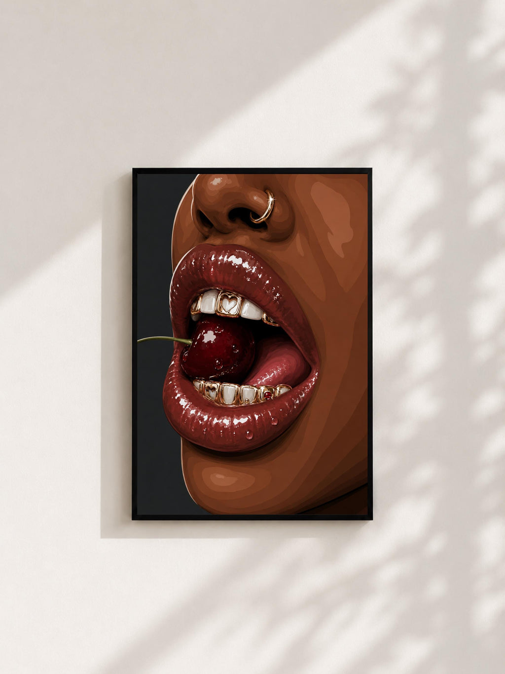 Wandbild - Cherry Lips Grillz Wall Art Poster Frauen Femme Weiblichkeit Wanddeko Kunst für Wohnzimmer Schlafzimmer Modern Print Pop Art __etsy:8075278966