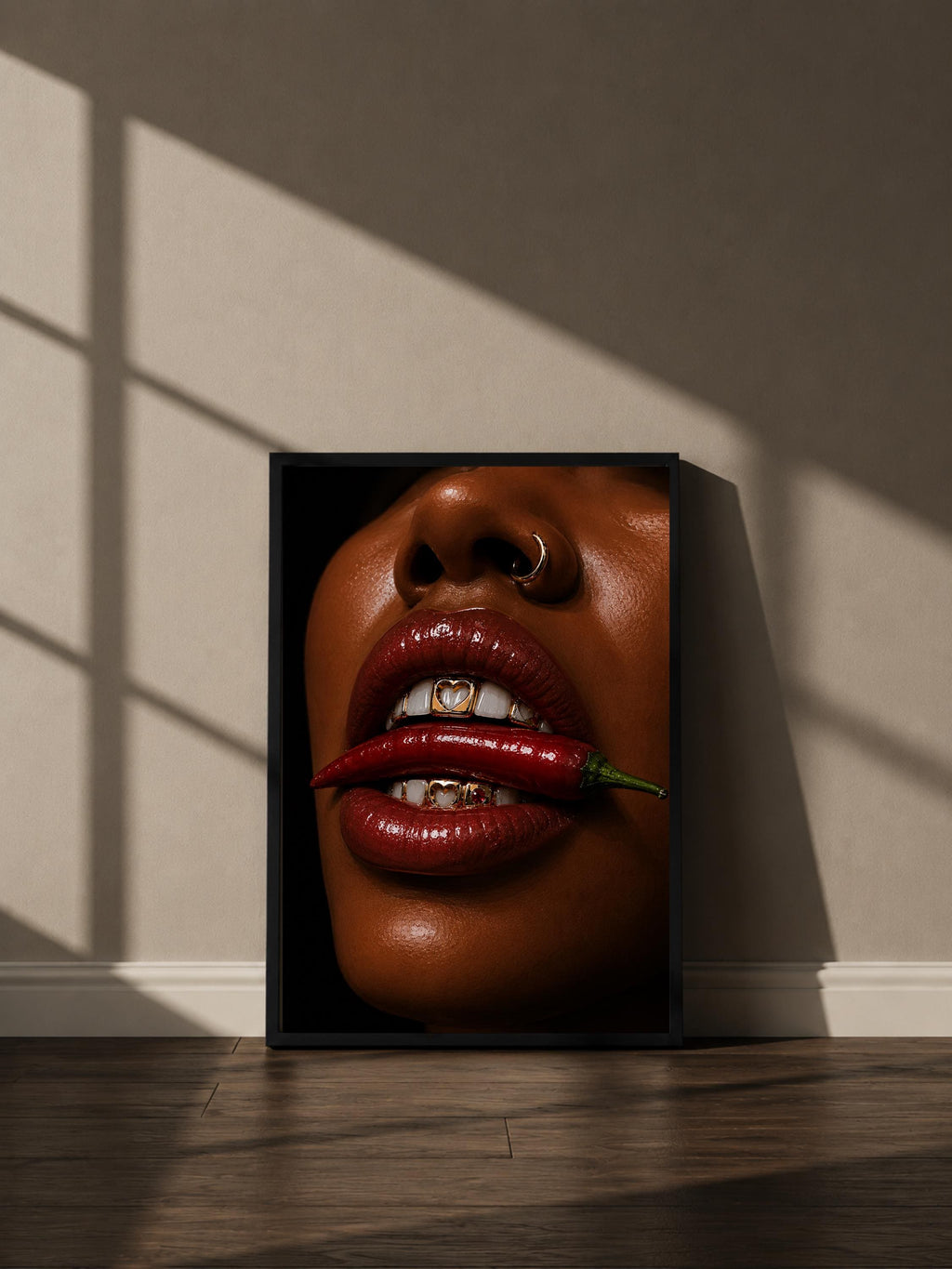Wandbild - Chilli Lips Grillz Wall Art Poster Frauen Femme Weiblichkeit Wanddeko Kunst für Wohnzimmer Schlafzimmer Modern Print Pop Art __etsy:8142663867