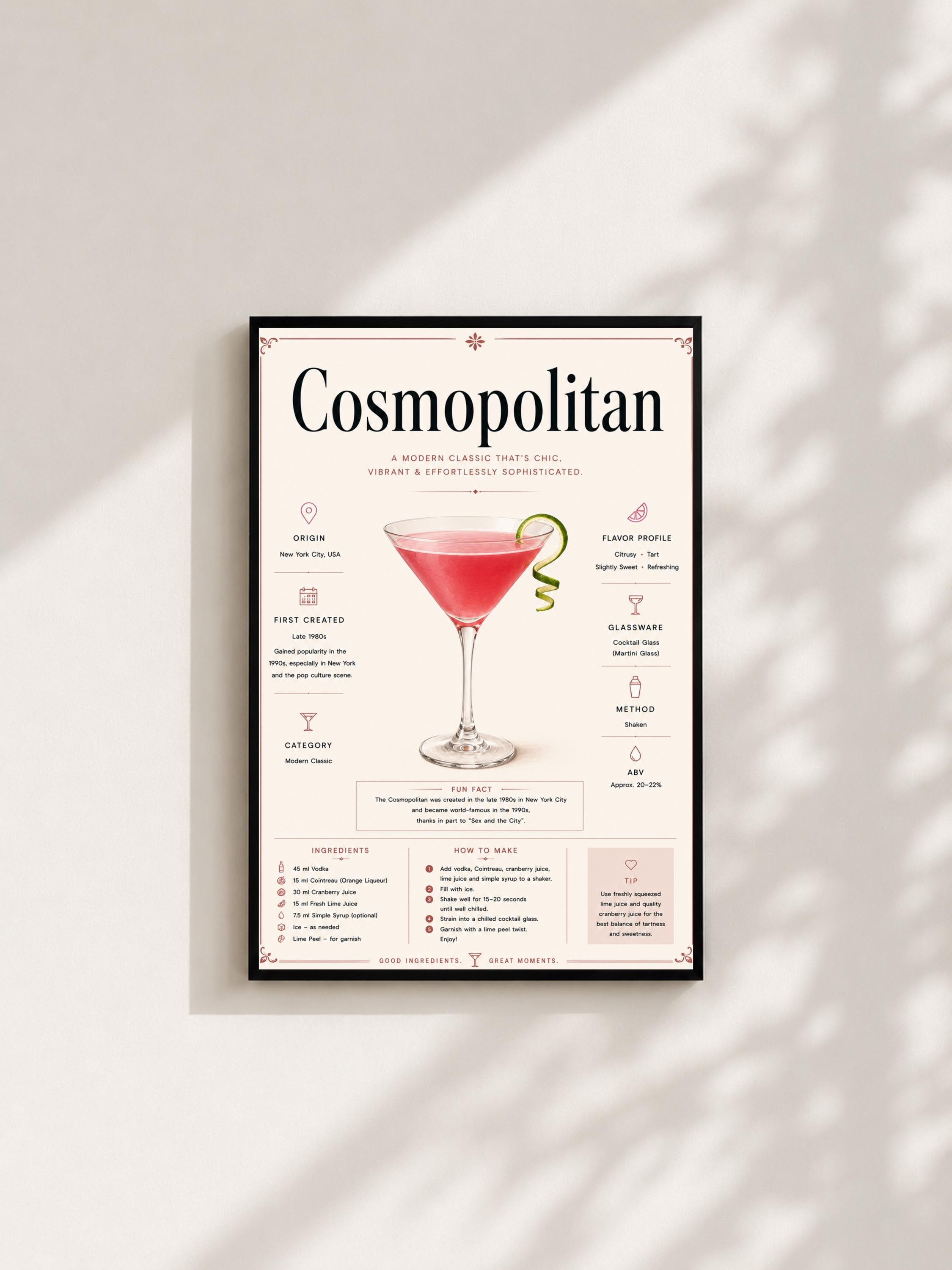 Wandbild - Cosmopolitan Cocktail Poster Wall Art Küche Bar Guide Print Minimalistisch Illustration Wanddeko Urban Dekoration Vintage __etsy:8133411743