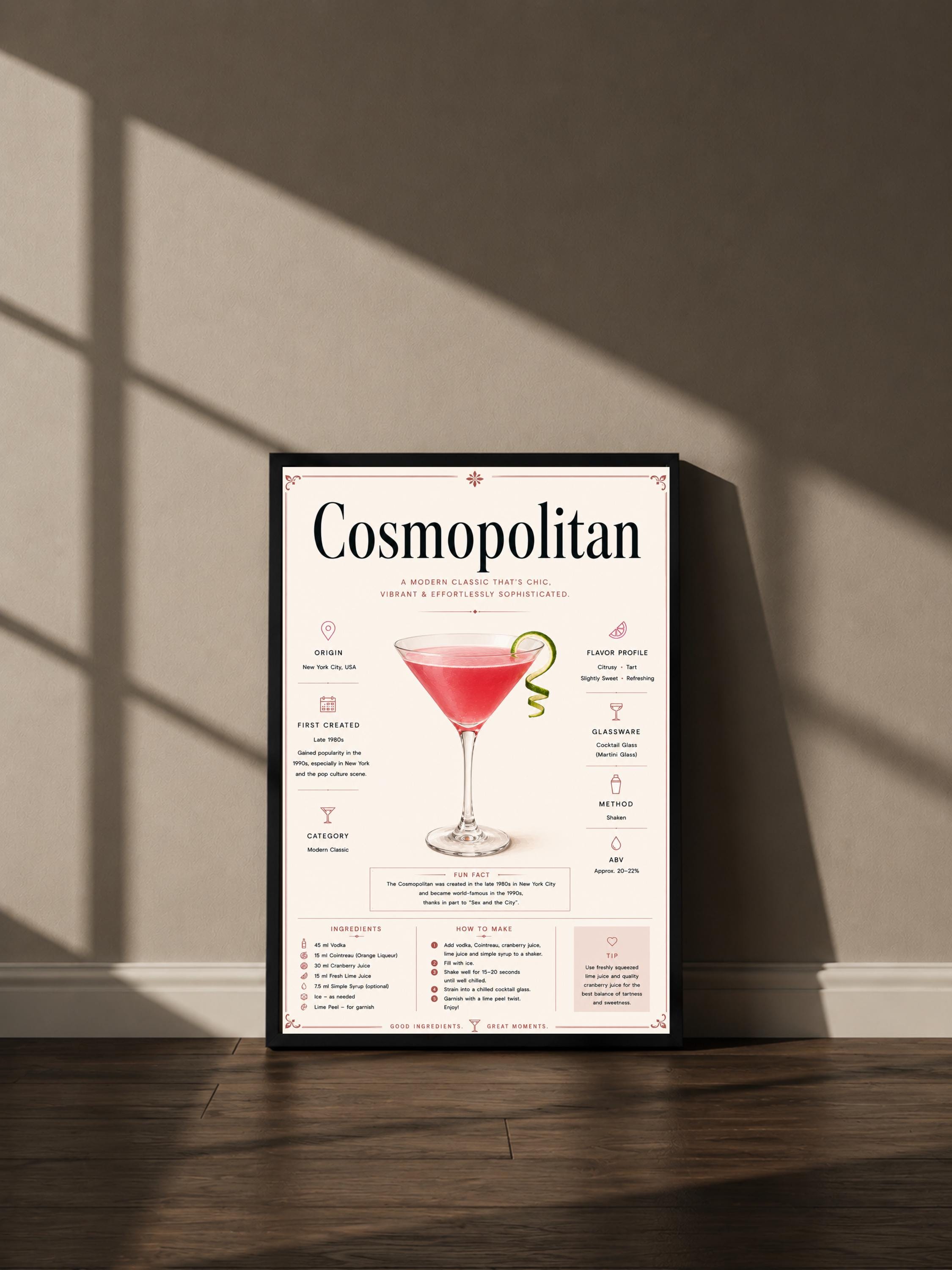 Wandbild - Cosmopolitan Cocktail Poster Wall Art Küche Bar Guide Print Minimalistisch Illustration Wanddeko Urban Dekoration Vintage __etsy:8085500444