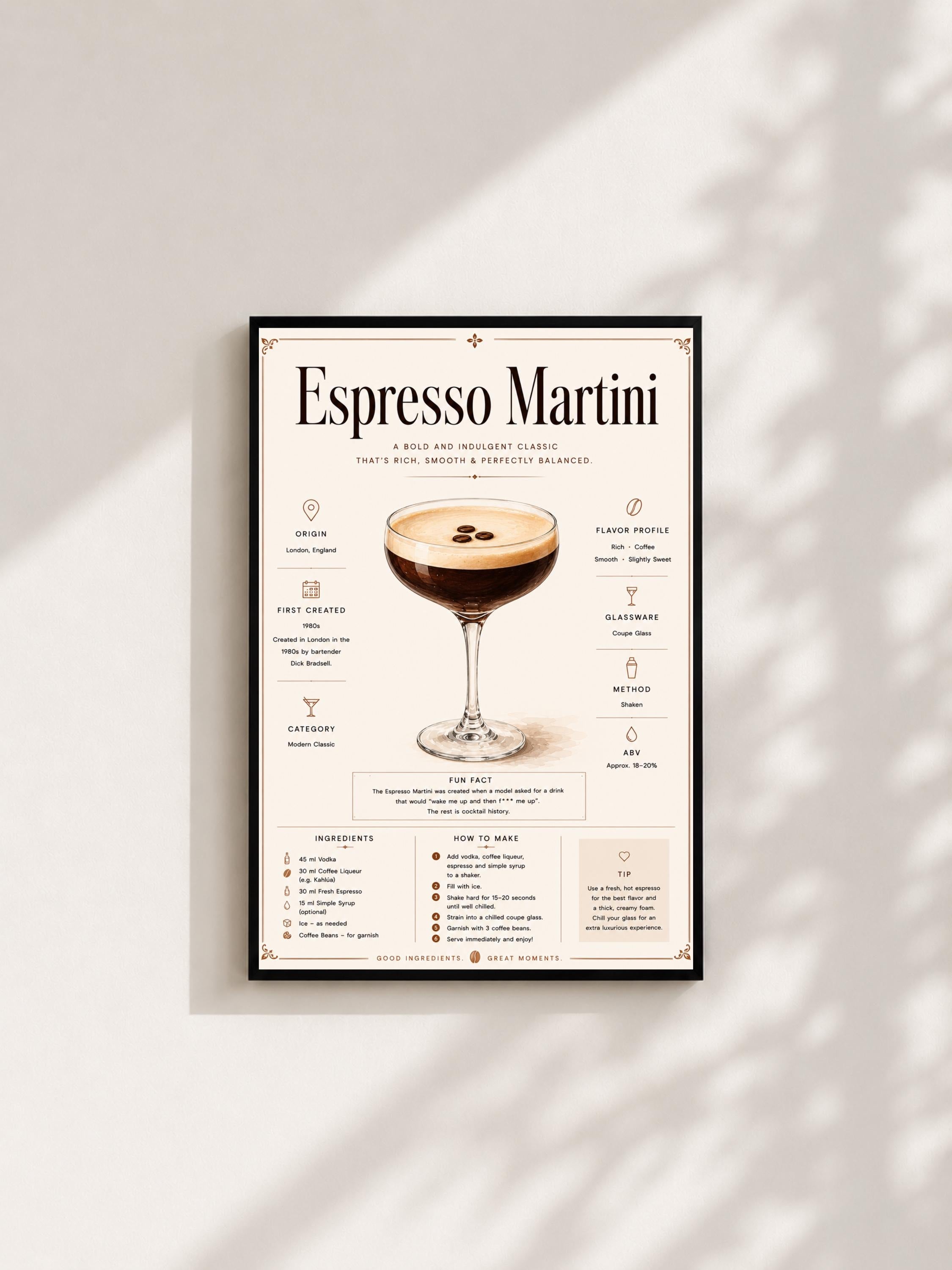Wandbild - Espresso Martini Cocktail Poster Wall Art Küche Bar Guide Print Minimalistisch Illustration Wanddeko Urban Dekoration Vintage __etsy:8085476402
