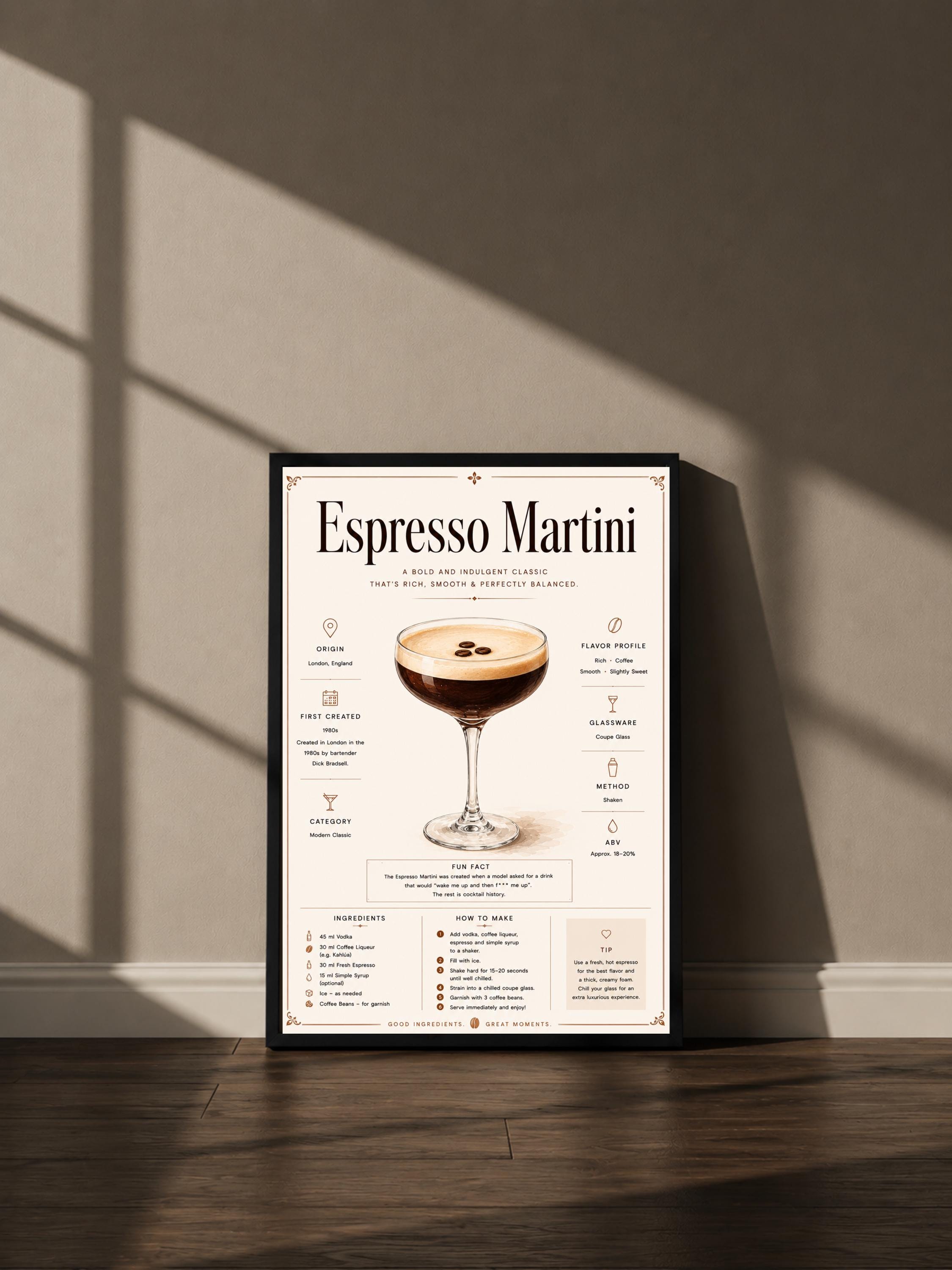 Wandbild - Espresso Martini Cocktail Poster Wall Art Küche Bar Guide Print Minimalistisch Illustration Wanddeko Urban Dekoration Vintage __etsy:8133386919