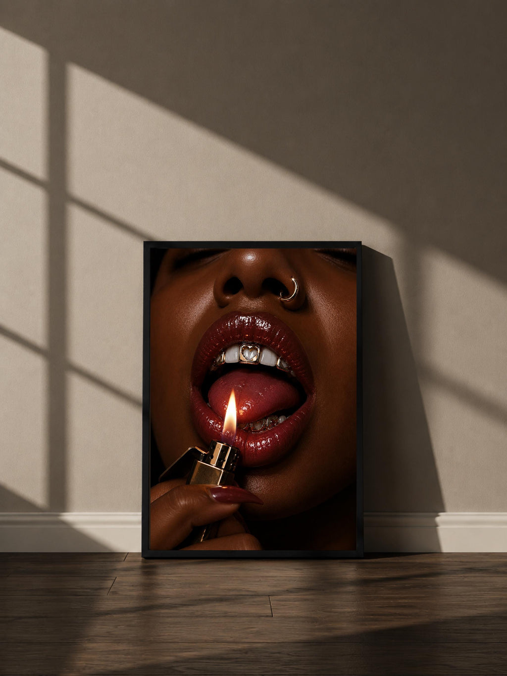 Wandbild - Feuerzeug Lips Grillz Wall Art Poster Frauen Femme Weiblichkeit Wanddeko Kunst für Wohnzimmer Schlafzimmer Modern Print Pop Art __etsy:8127221863