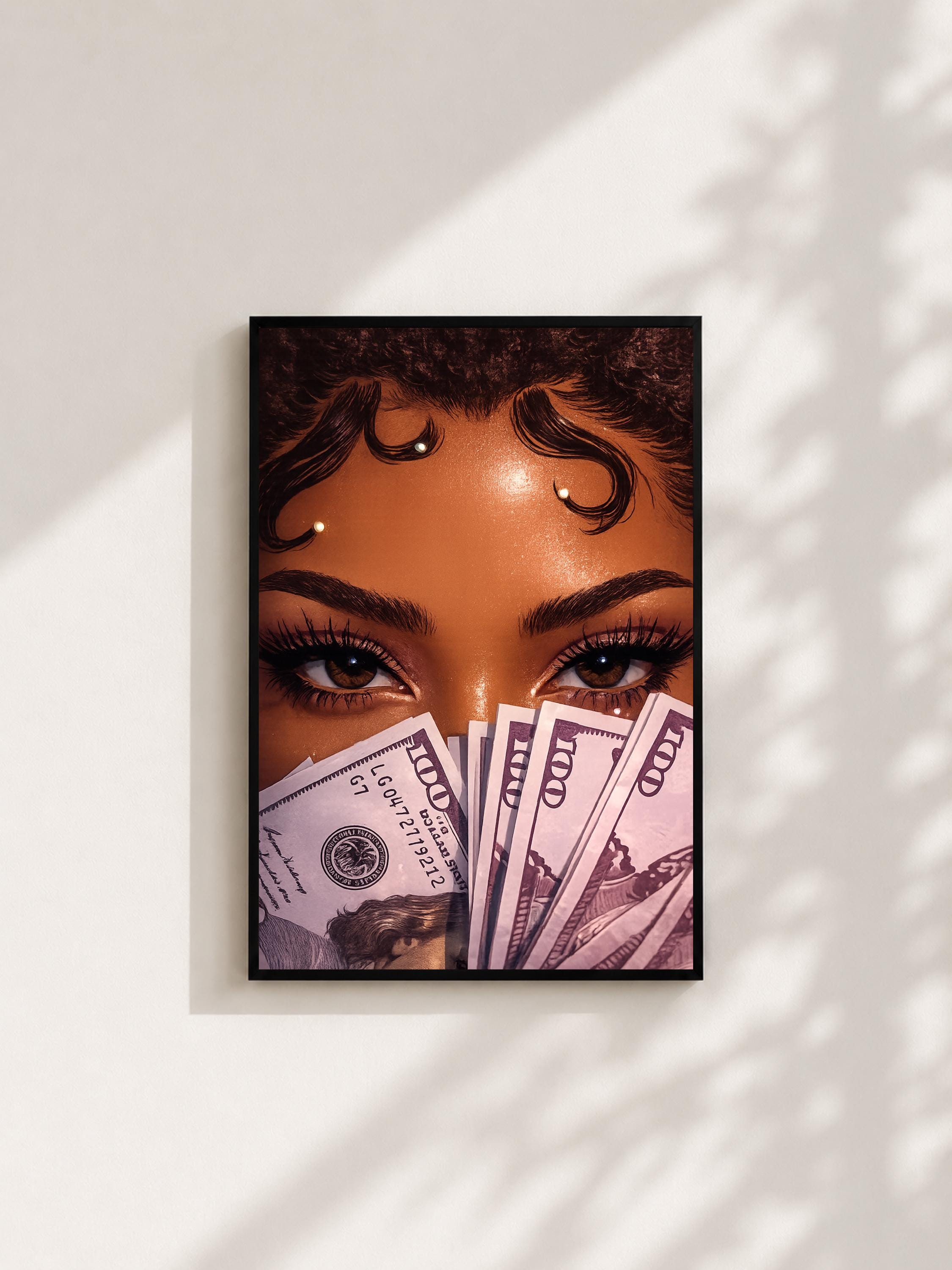 Wandbild - Girl Money Eyes Art Poster Frauen Femme Weiblichkeit Wanddeko Kunst für Wohnzimmer Schlafzimmer Modern Print Pop Art Girl __etsy:8088487376