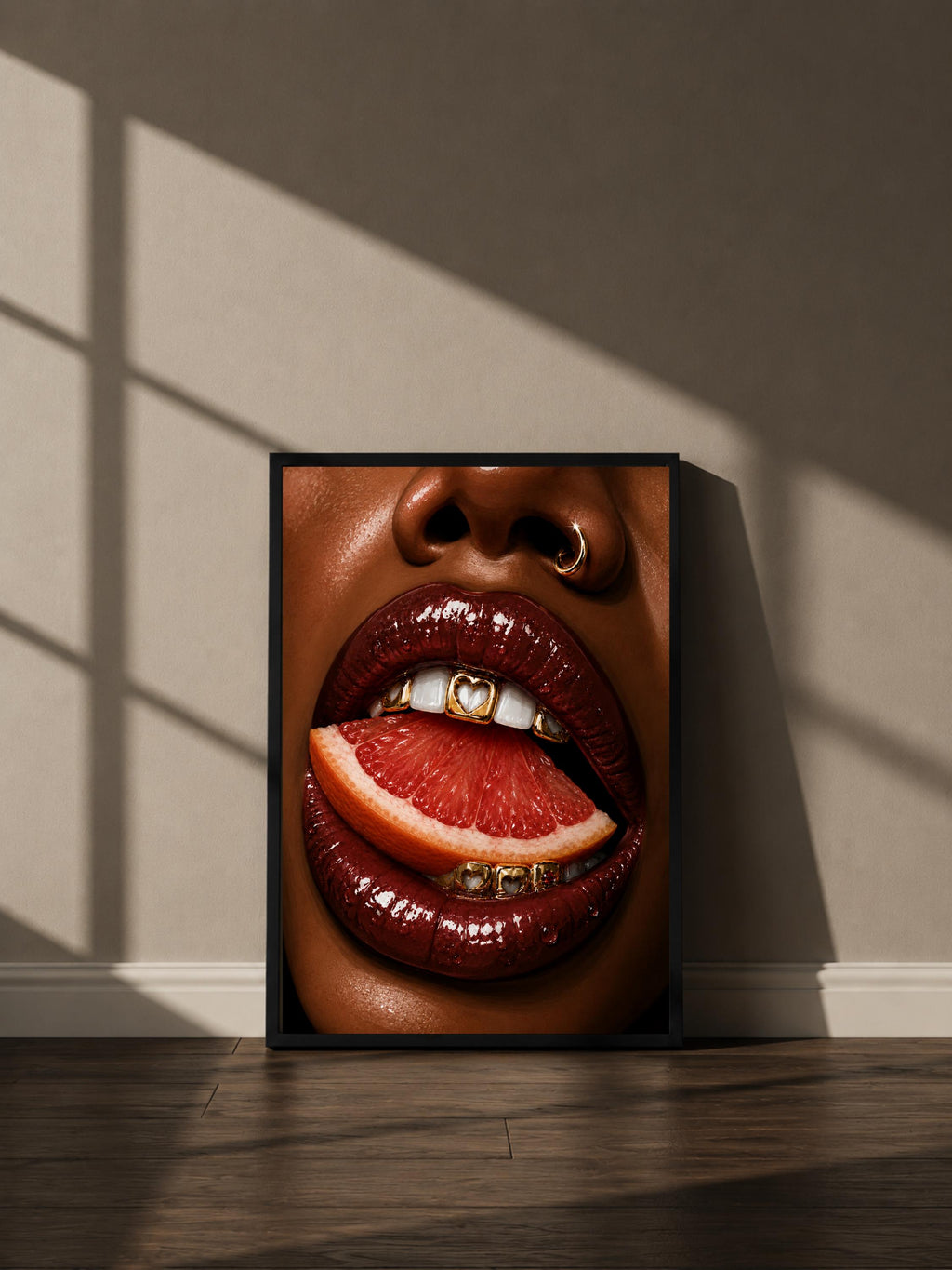 Wandbild - Grapefruit Lips Grillz Wall Art Poster Frauen Femme Weiblichkeit Wanddeko Kunst für Wohnzimmer Schlafzimmer Modern Print Pop Art __etsy:8079331972