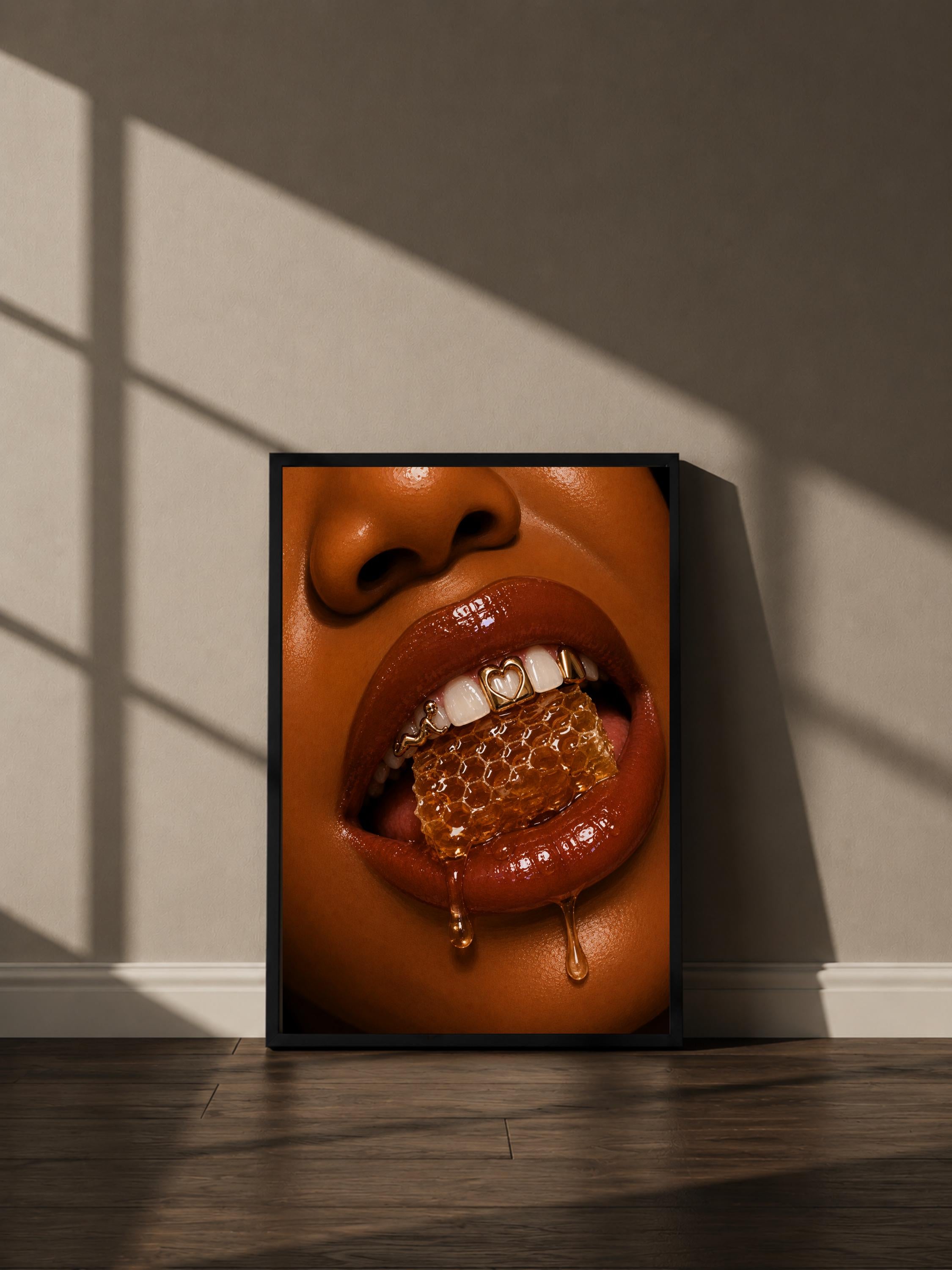 Wandbild - Honey Lips Grillz Wall Art Poster Frauen Femme Weiblichkeit Wanddeko Kunst für Wohnzimmer Schlafzimmer Modern Print Pop Art __etsy:8142658651