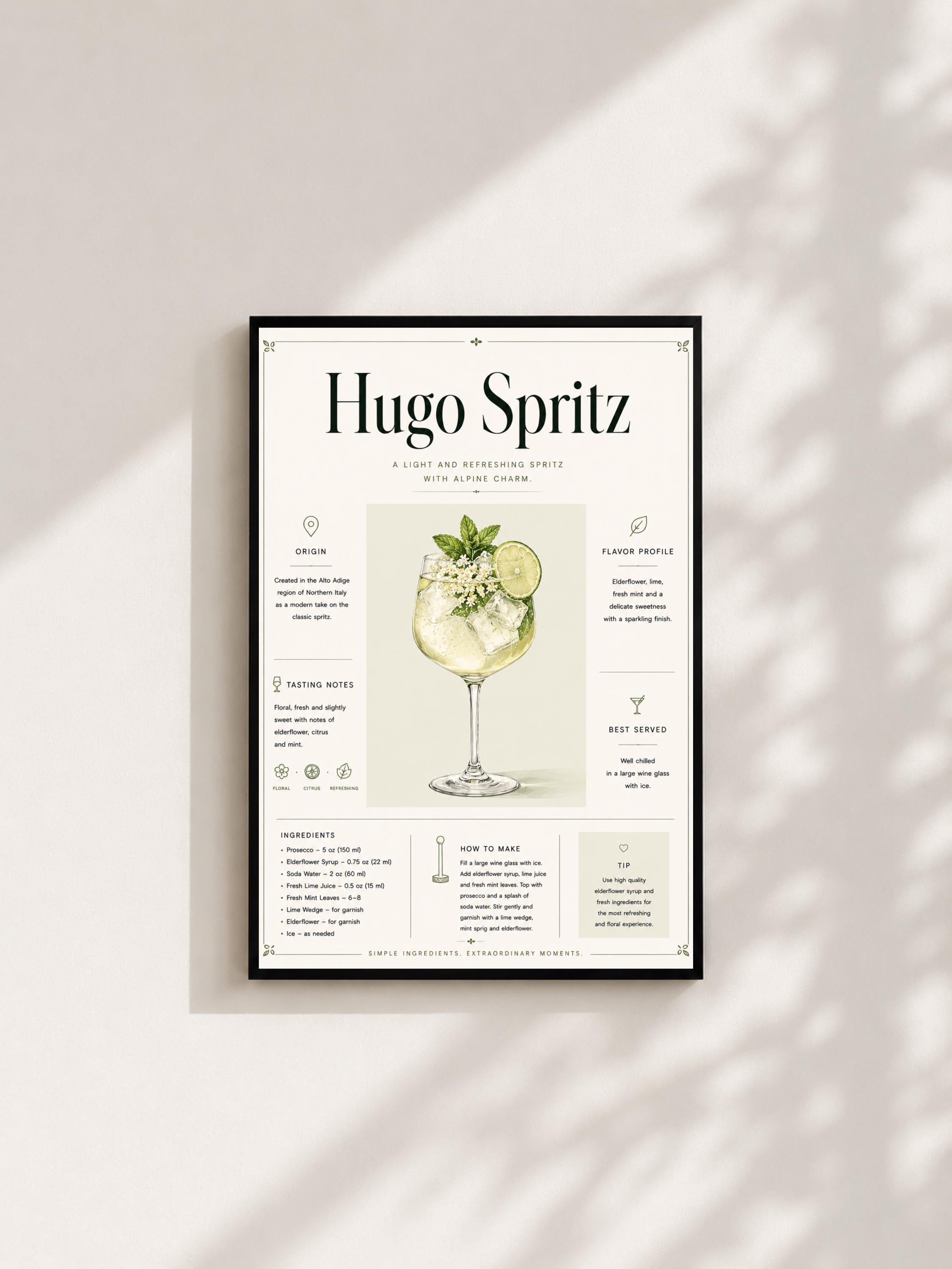 Wandbild - Hugo Spritz Cocktail Poster Wall Art Küche Bar Guide Print Minimalistisch Illustration Wanddeko Urban Dekoration Vintage __etsy:8085520384