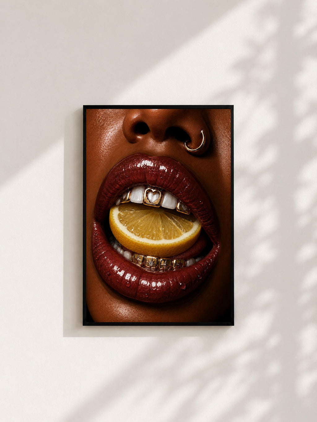 Wandbild - Lemon Lips Grillz Wall Art Poster Frauen Femme Weiblichkeit Wanddeko Kunst für Wohnzimmer Schlafzimmer Modern Print Pop Art __etsy:8079336428