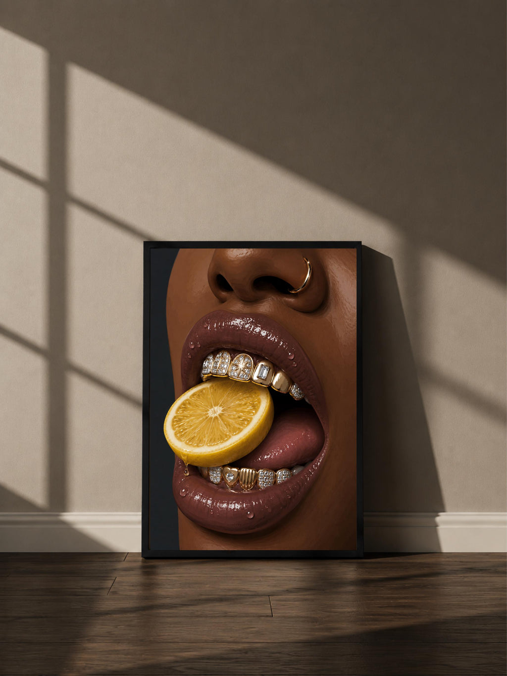 Wandbild - Lemon Lips Grillz Wall Art Poster Frauen Femme Weiblichkeit Wanddeko Kunst für Wohnzimmer Schlafzimmer Modern Print Pop Art __etsy:8123247473