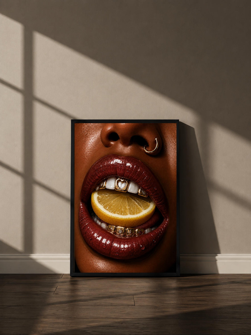 Wandbild - Lemon Lips Grillz Wall Art Poster Frauen Femme Weiblichkeit Wanddeko Kunst für Wohnzimmer Schlafzimmer Modern Print Pop Art __etsy:8127257265