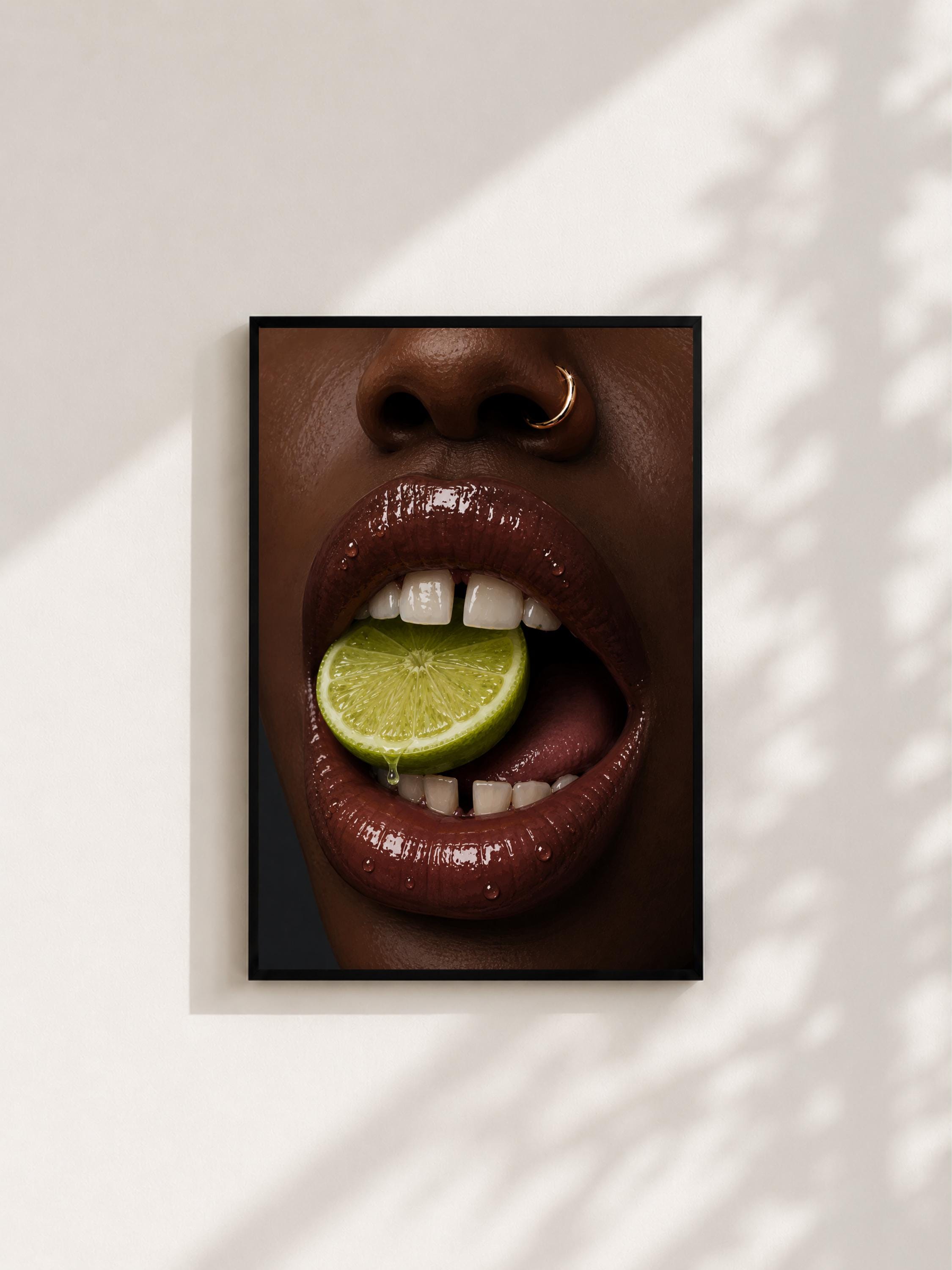 Wandbild - Lime Lips Grillz Wall Art Poster Frauen Femme Weiblichkeit Wanddeko Kunst für Wohnzimmer Schlafzimmer Modern Print Pop Art __etsy:8123226745