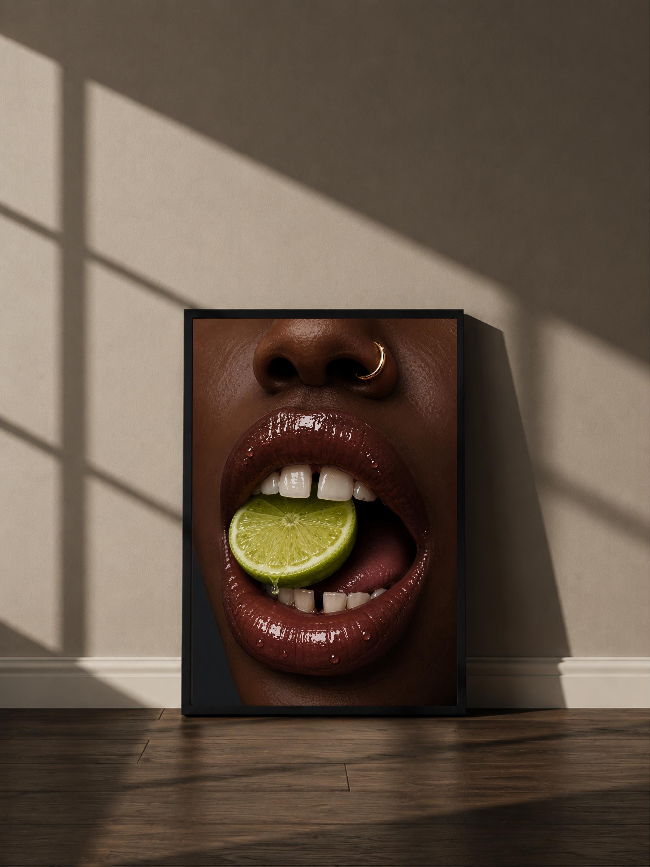 Wandbild - Lime Lips Grillz Wall Art Poster Frauen Femme Weiblichkeit Wanddeko Kunst für Wohnzimmer Schlafzimmer Modern Print Pop Art __etsy:8075308582