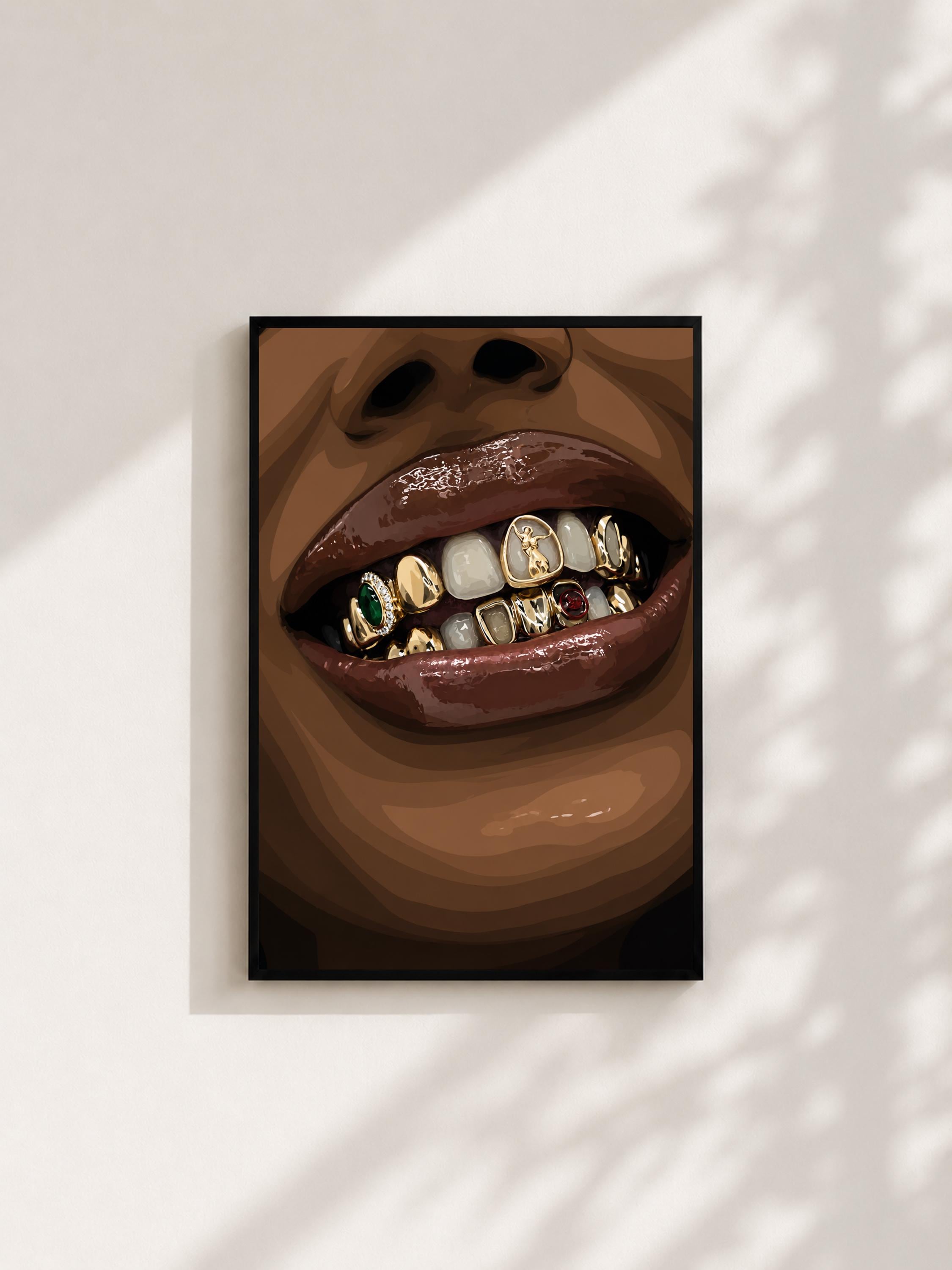 Wandbild - Lips Grillz Wall Art Poster Frauen Femme Weiblichkeit Wanddeko Kunst für Wohnzimmer Schlafzimmer Modern Print Pop Art Girl __etsy:8088484532