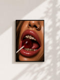Wandbild - Lolli Lips Grillz Wall Art Poster Frauen Femme Weiblichkeit Wanddeko Kunst für Wohnzimmer Schlafzimmer Modern Print Pop Art __etsy:8079338692