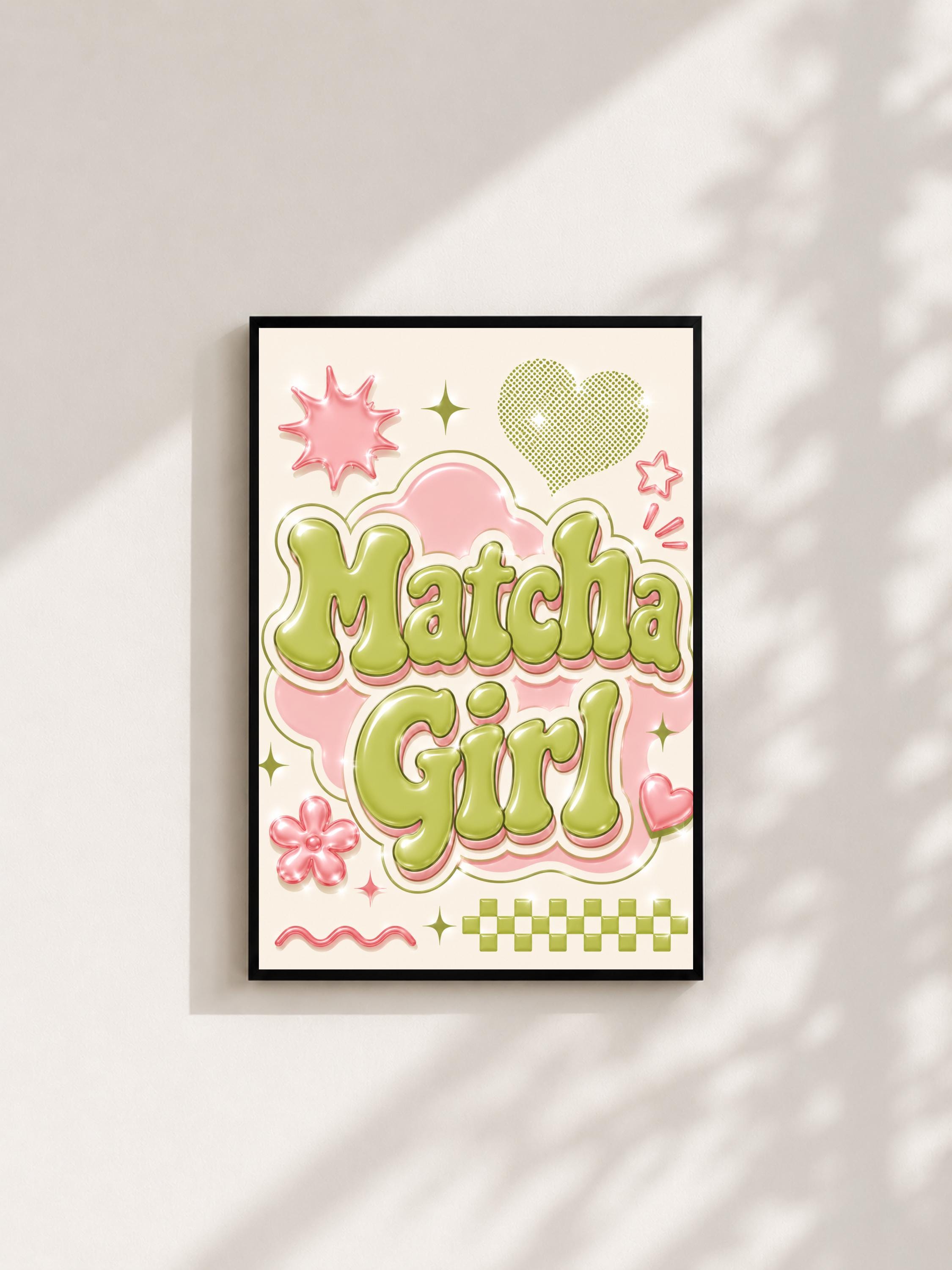 Wandbild - Matcha Girl Vintage Coffee Poster Wall Art Küche Kaffee Guide Print Minimalistisch Illustration Cafe Wanddeko Urban Dekoration __etsy:8146402761