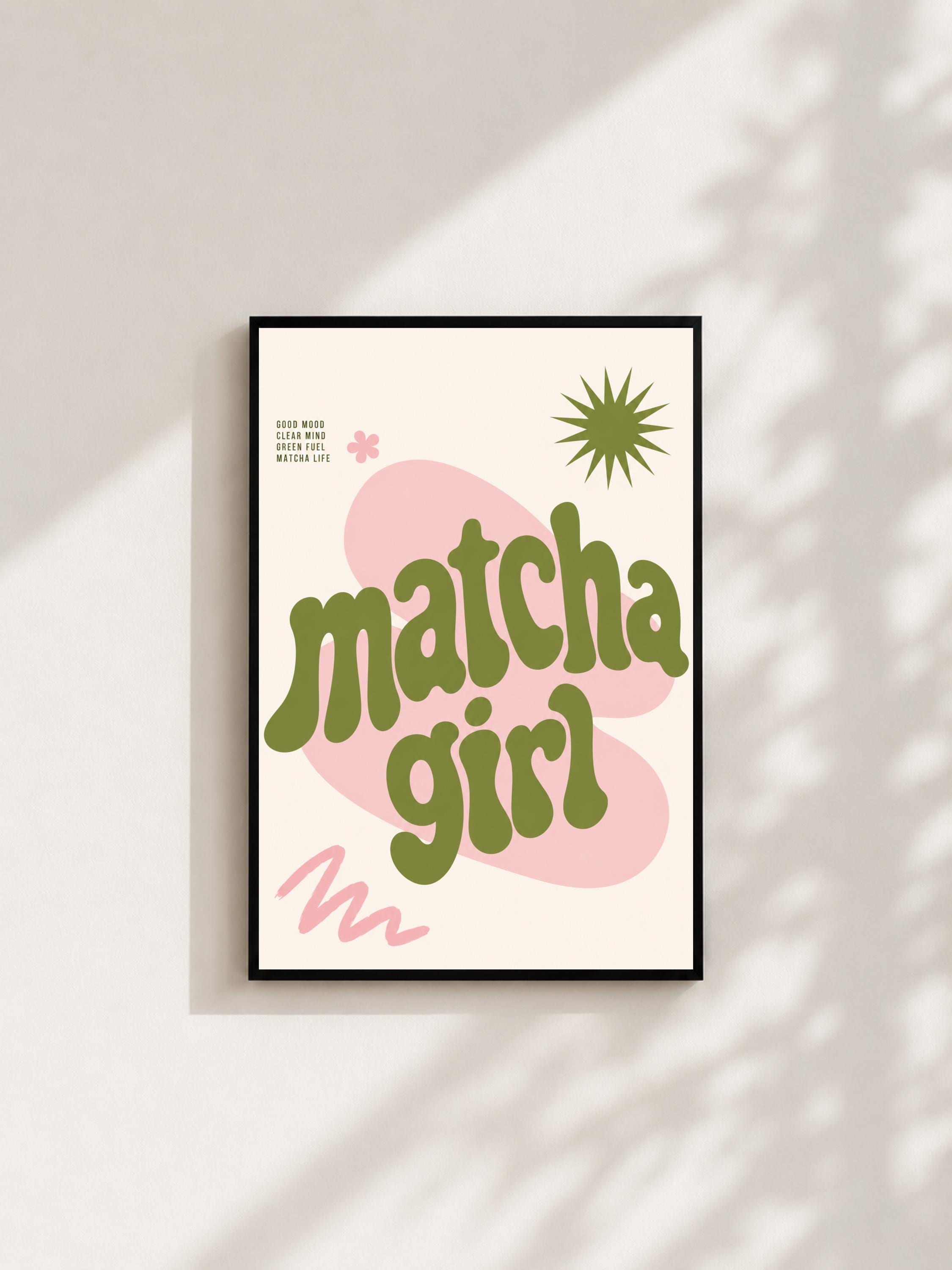 Wandbild - Matcha Girl Vintage Coffee Poster Wall Art Küche Kaffee Guide Print Minimalistisch Illustration Cafe Wanddeko Urban Dekoration __etsy:8098508818