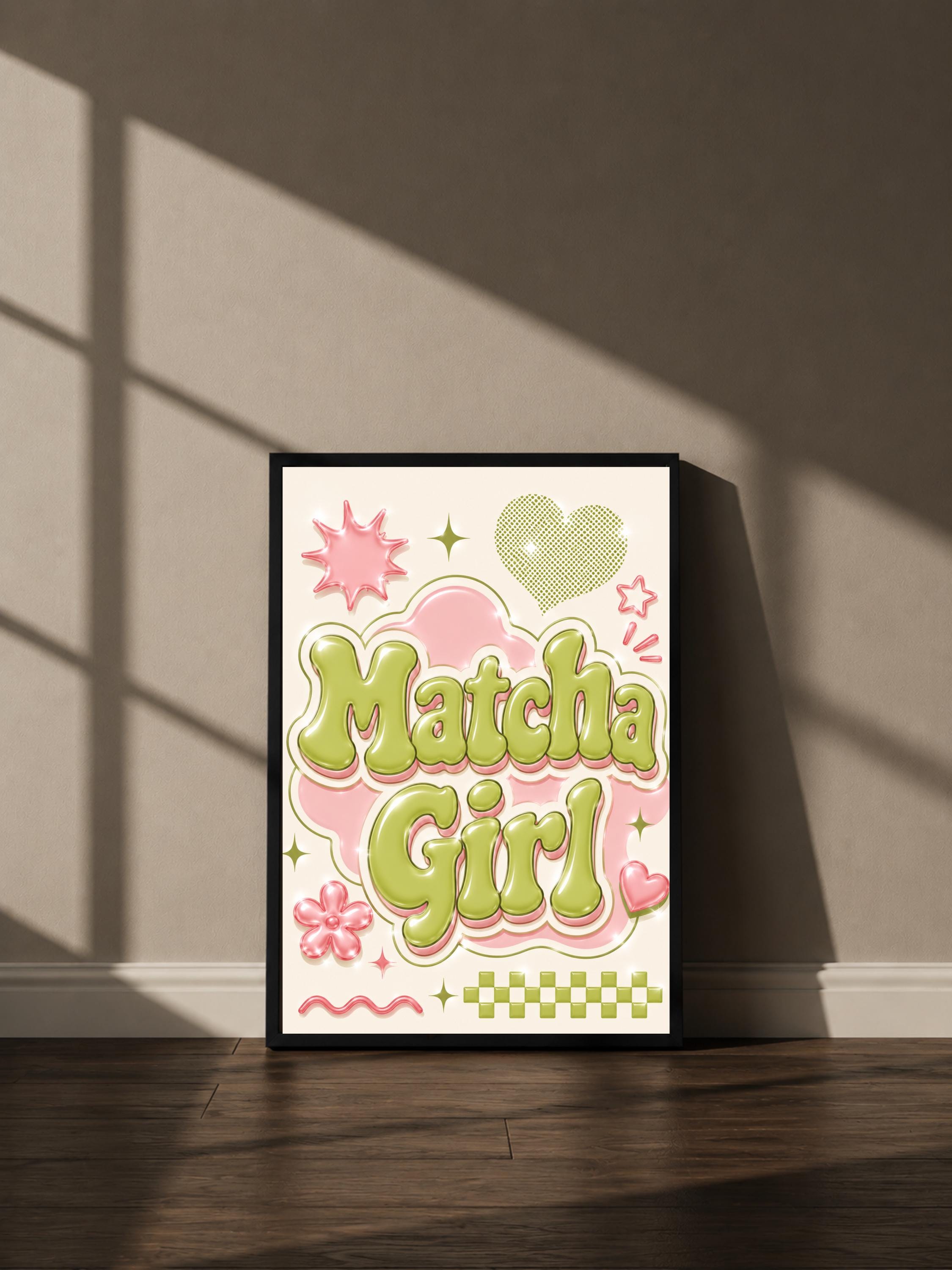 Wandbild - Matcha Girl Vintage Coffee Poster Wall Art Küche Kaffee Guide Print Minimalistisch Illustration Cafe Wanddeko Urban Dekoration __etsy:8098499018