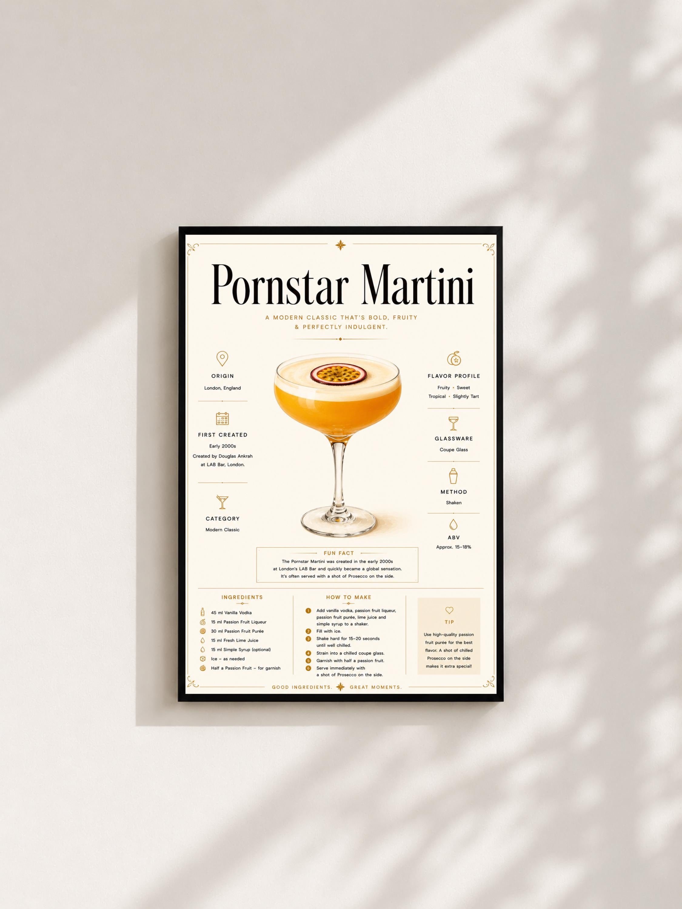 Wandbild - Pornstar Martini Cocktail Poster Wall Art Küche Bar Guide Print Minimalistisch Illustration Wanddeko Urban Dekoration Vintage __etsy:8133407495