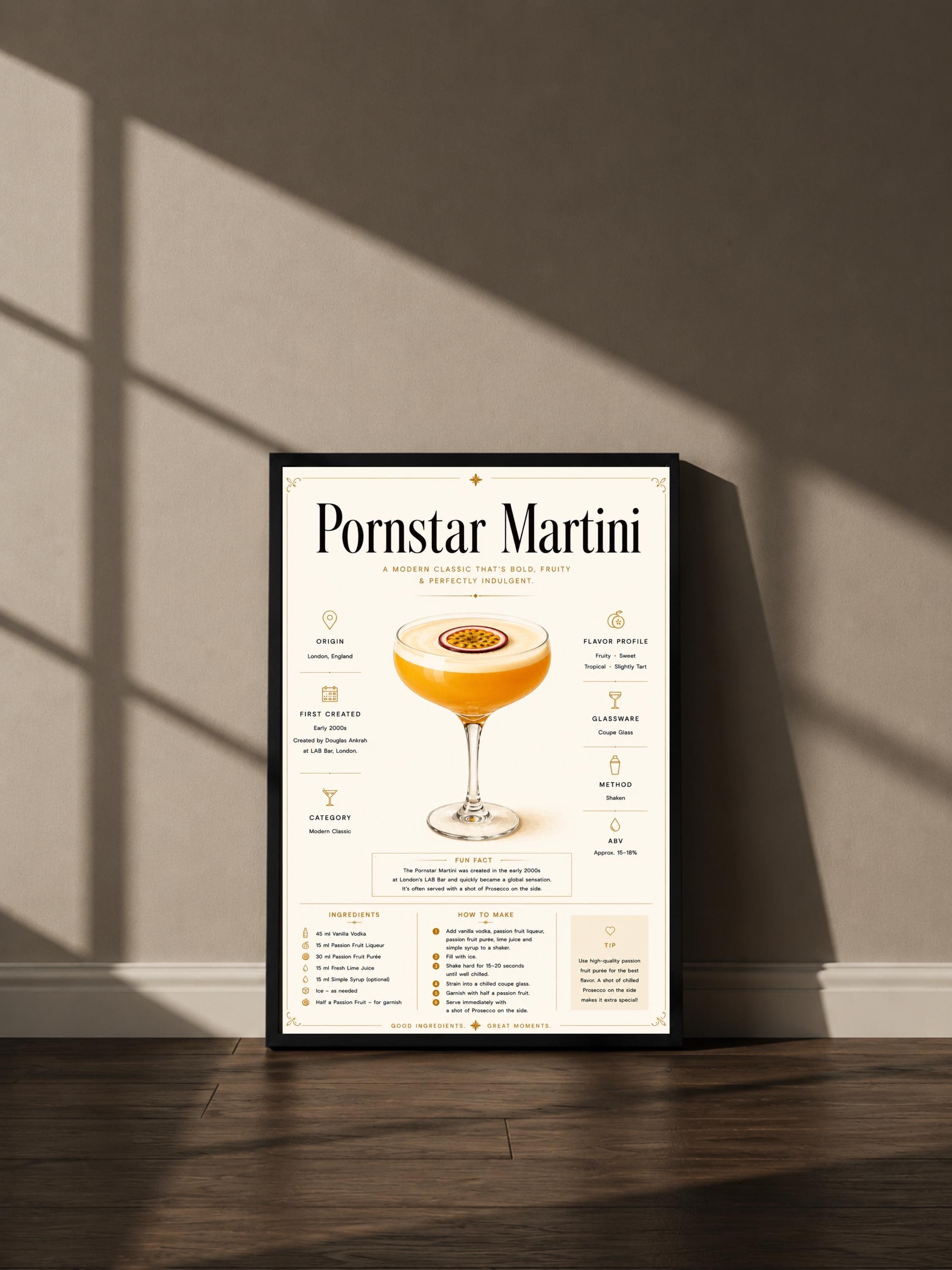 Wandbild - Pornstar Martini Cocktail Poster Wall Art Küche Bar Guide Print Minimalistisch Illustration Wanddeko Urban Dekoration Vintage __etsy:8085496986