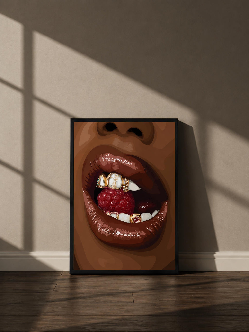 Wandbild - Raspberry Lips Grillz Wall Art Poster Frauen Femme Weiblichkeit Wanddeko Kunst für Wohnzimmer Schlafzimmer Modern Print Pop Art __etsy:8075285326