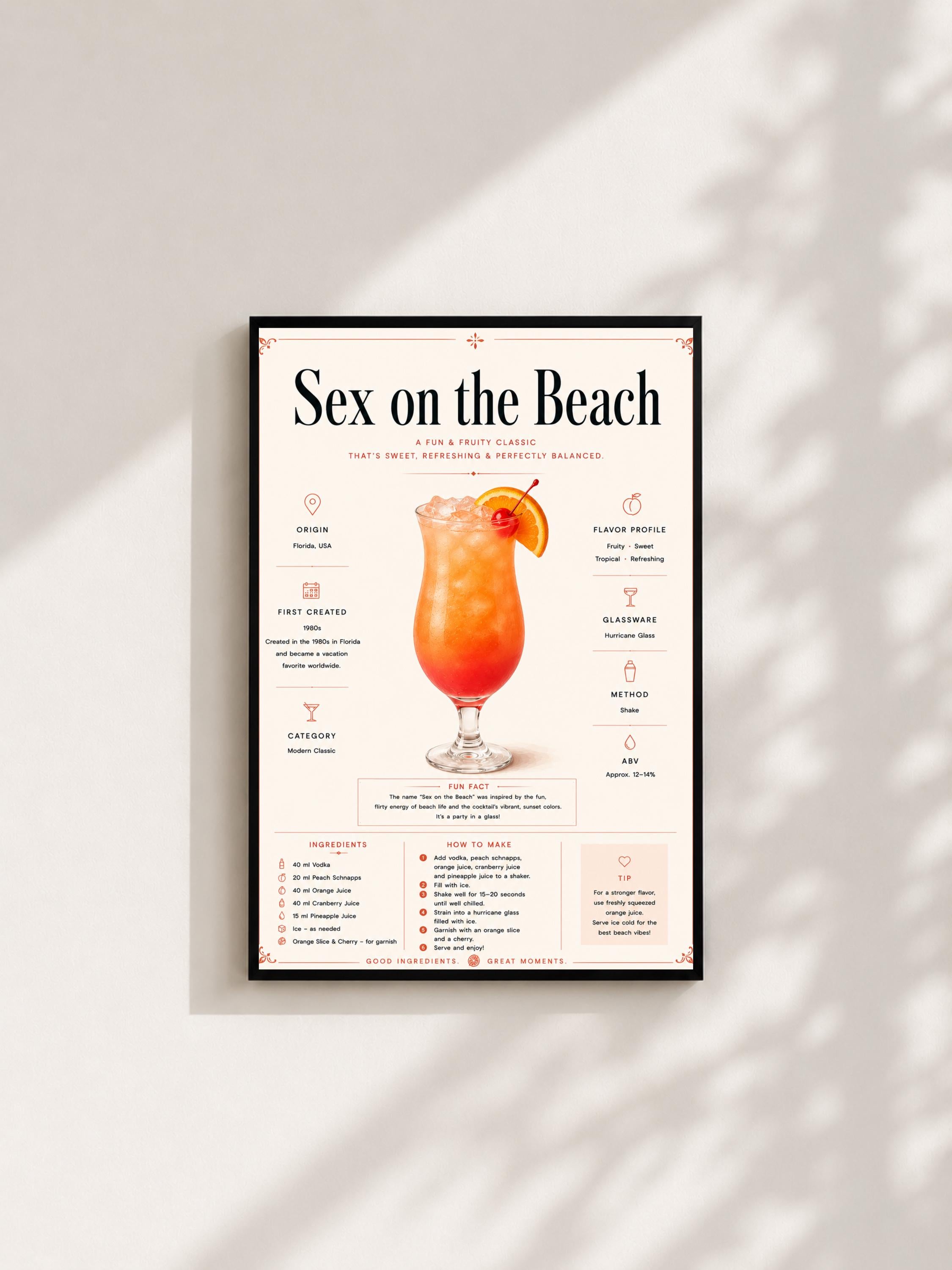 Wandbild - Sex on the Beach Cocktail Poster Wall Art Küche Bar Guide Print Minimalistisch Illustration Wanddeko Urban Dekoration Vintage __etsy:8133445057