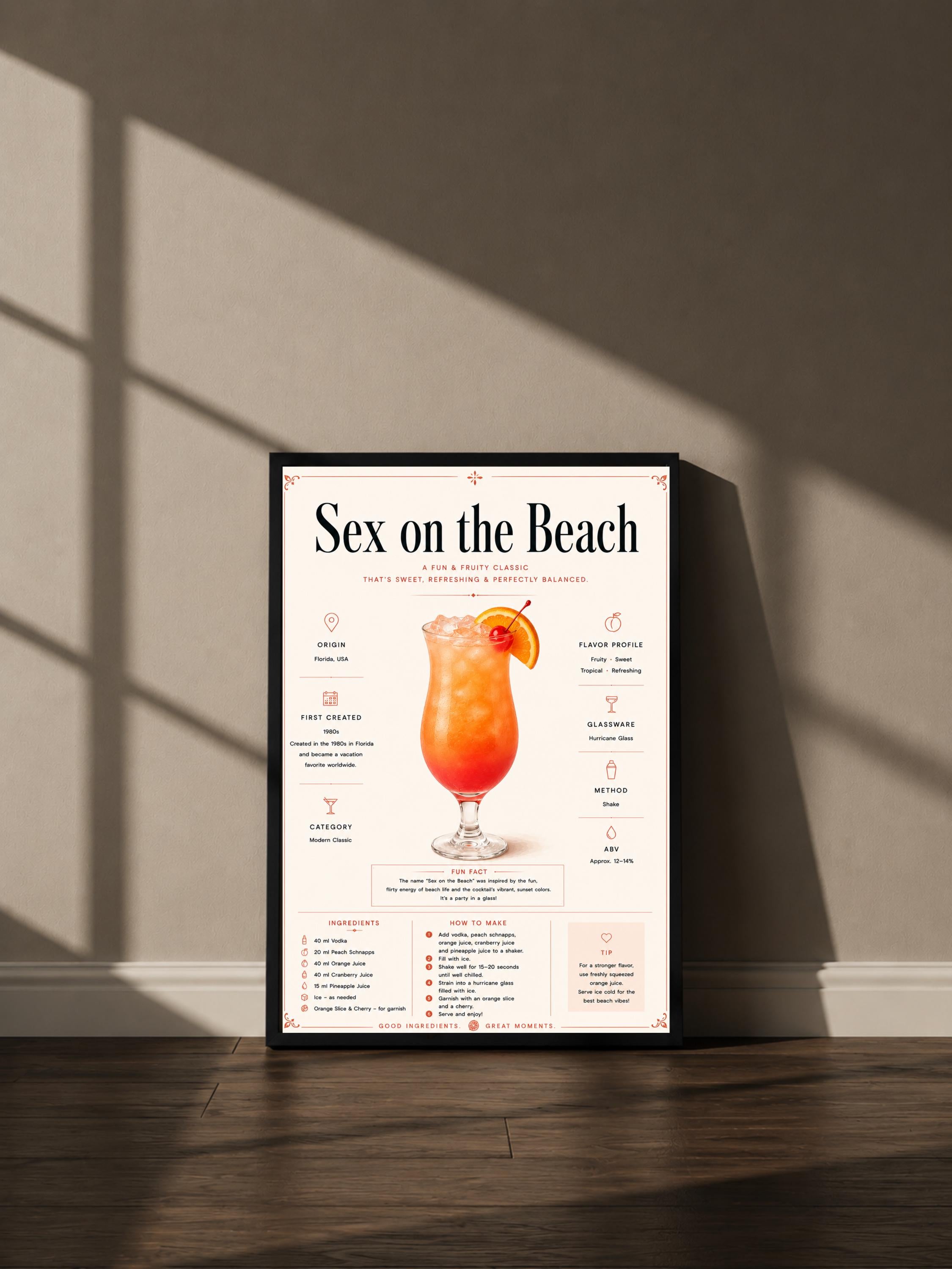 Wandbild - Sex on the Beach Cocktail Poster Wall Art Küche Bar Guide Print Minimalistisch Illustration Wanddeko Urban Dekoration Vintage __etsy:8133444775