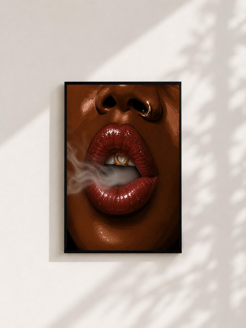 Wandbild - Smoke Lips Grillz Wall Art Poster Frauen Femme Weiblichkeit Wanddeko Kunst für Wohnzimmer Schlafzimmer Modern Print Pop Art __etsy:8127225207