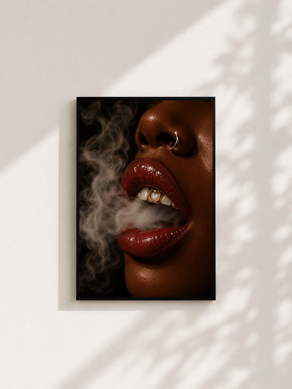 Wandbild - Smoke Lips Grillz Wall Art Poster Frauen Femme Weiblichkeit Wanddeko Kunst für Wohnzimmer Schlafzimmer Modern Print Pop Art __etsy:8127226779