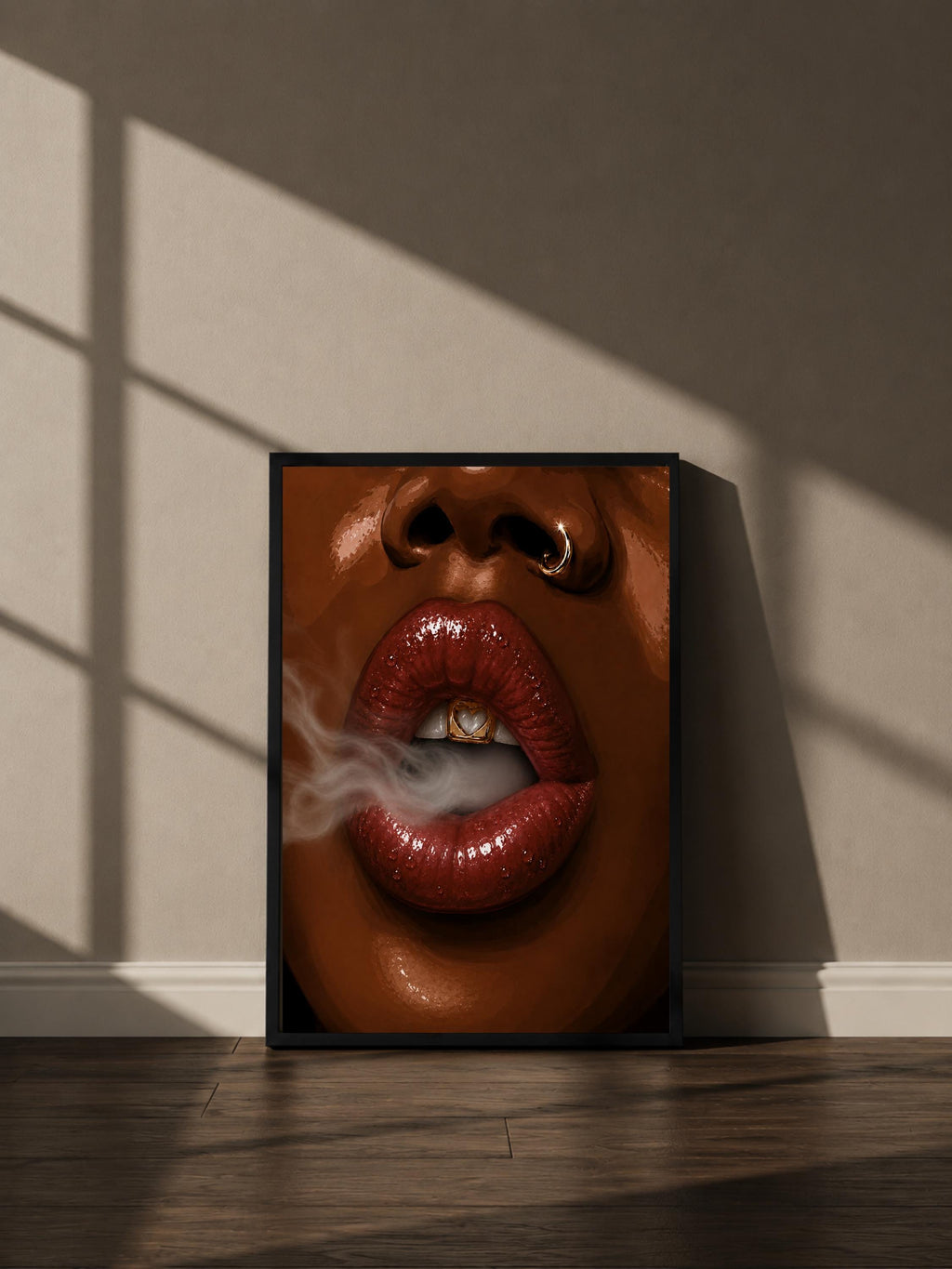 Wandbild - Smoke Lips Grillz Wall Art Poster Frauen Femme Weiblichkeit Wanddeko Kunst für Wohnzimmer Schlafzimmer Modern Print Pop Art __etsy:8079304010