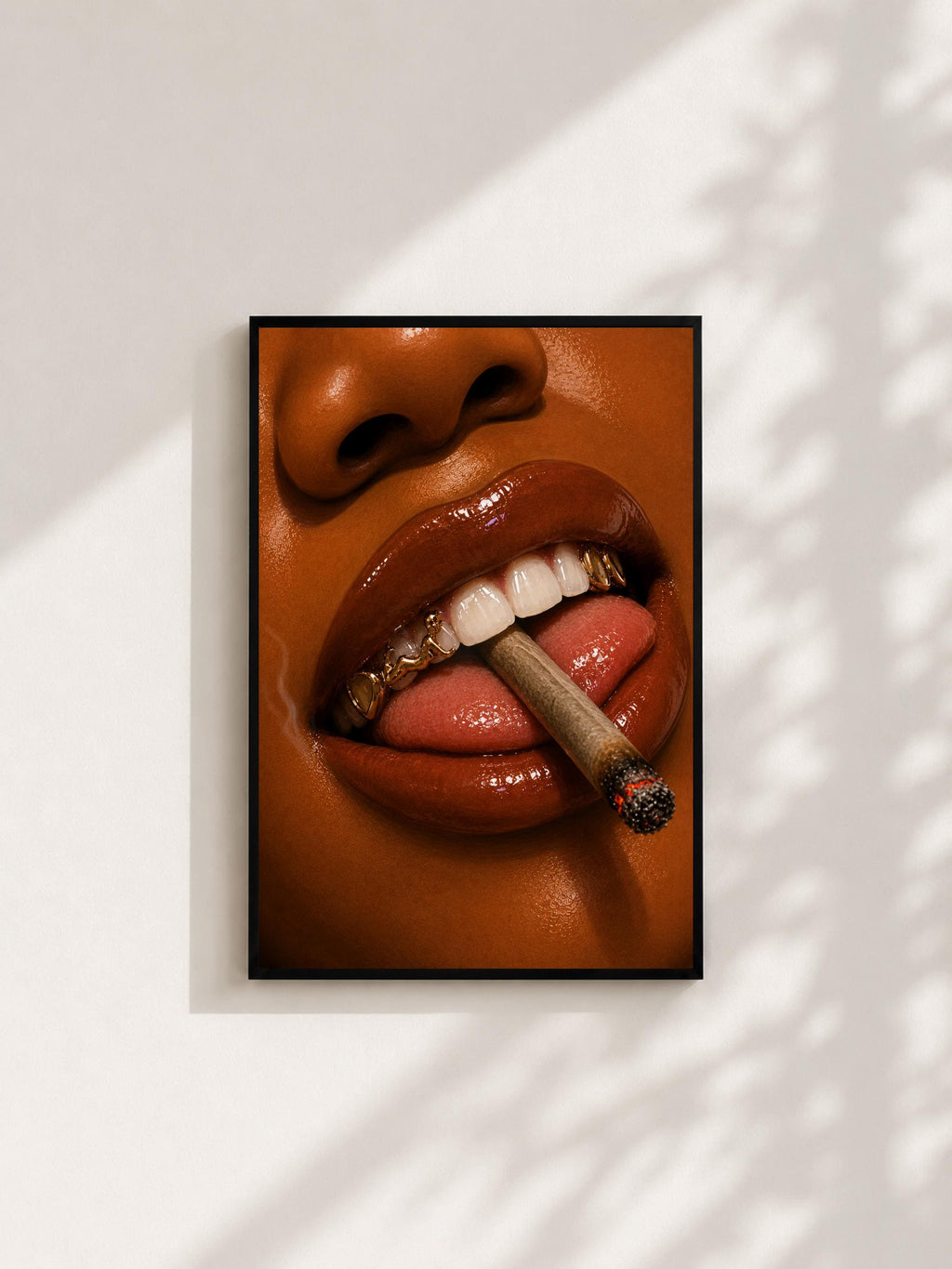 Wandbild - Smoke Lips Grillz Wall Art Poster Frauen Femme Weiblichkeit Wanddeko Kunst für Wohnzimmer Schlafzimmer Modern Print Pop Art Girl __etsy:8088477106