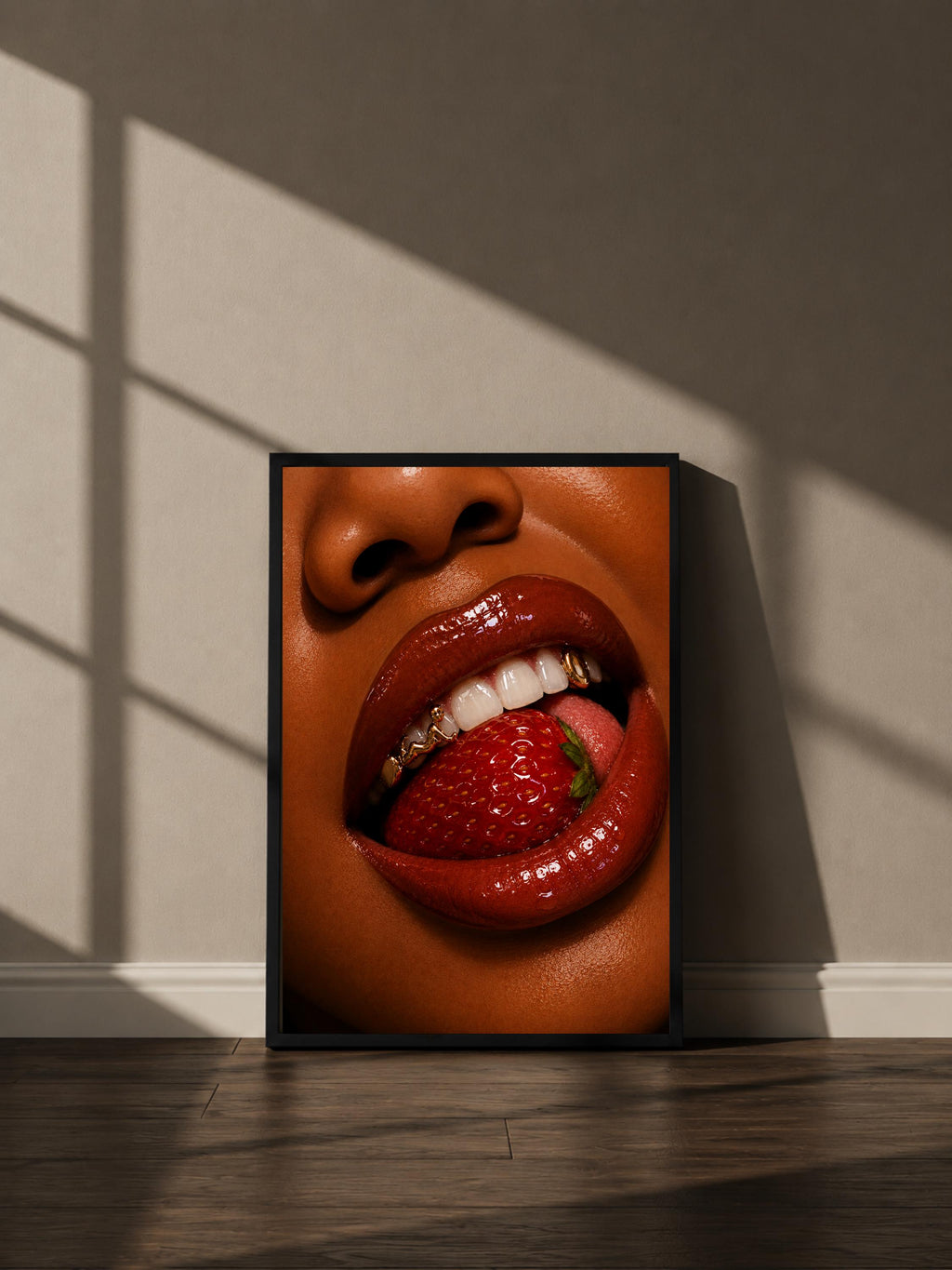 Wandbild - Strawberry Lips Grillz Wall Art Poster Frauen Femme Weiblichkeit Wanddeko Kunst für Wohnzimmer Schlafzimmer Modern Print Pop Art __etsy:8094742176