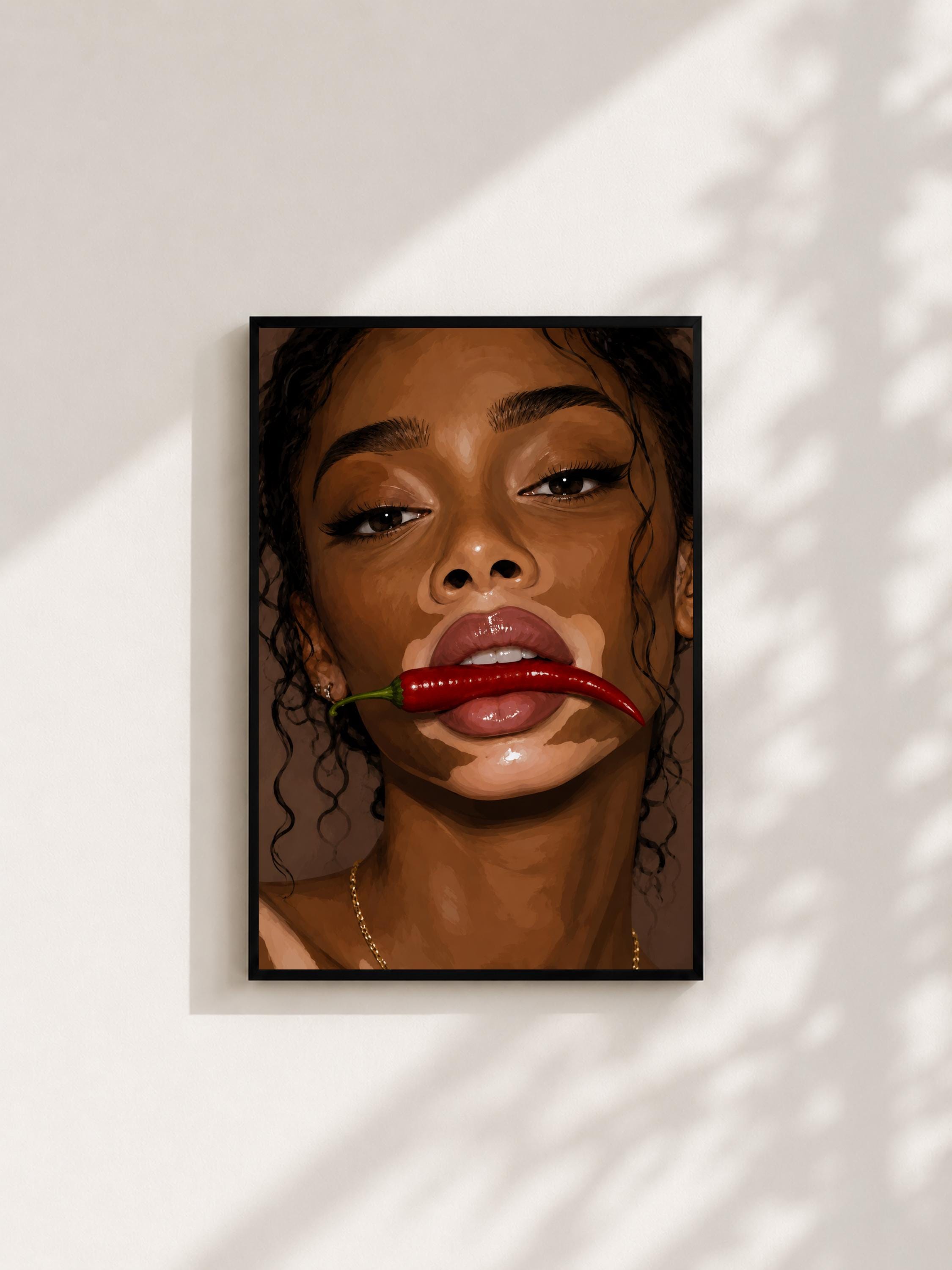 Wandbild - Winnie Harlow Chilli Illustration Wall Art Poster Frauen Femme Weiblichkeit Wanddeko Kunst für Wohnzimmer Schlafzimmer Pop Art __etsy:8127232269