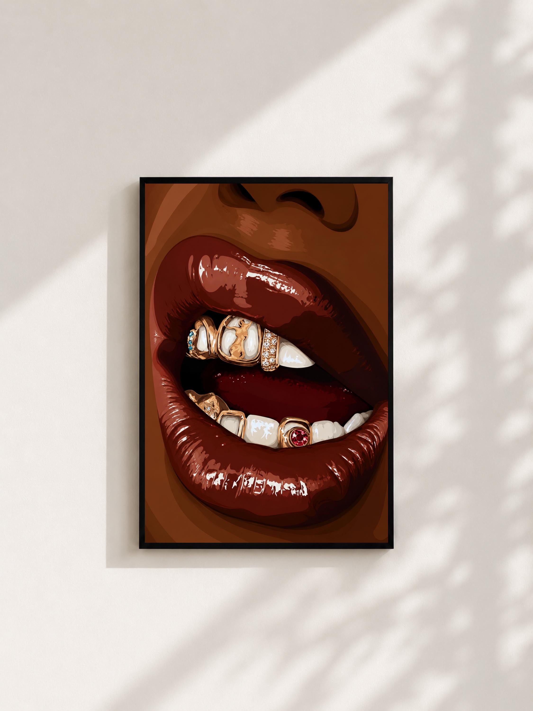 Wandbild - Women Lips Grillz Wall Art Poster Frauen Femme Weiblichkeit Wanddeko Kunst für Wohnzimmer Schlafzimmer Modern Print Pop Art __etsy:8075282160