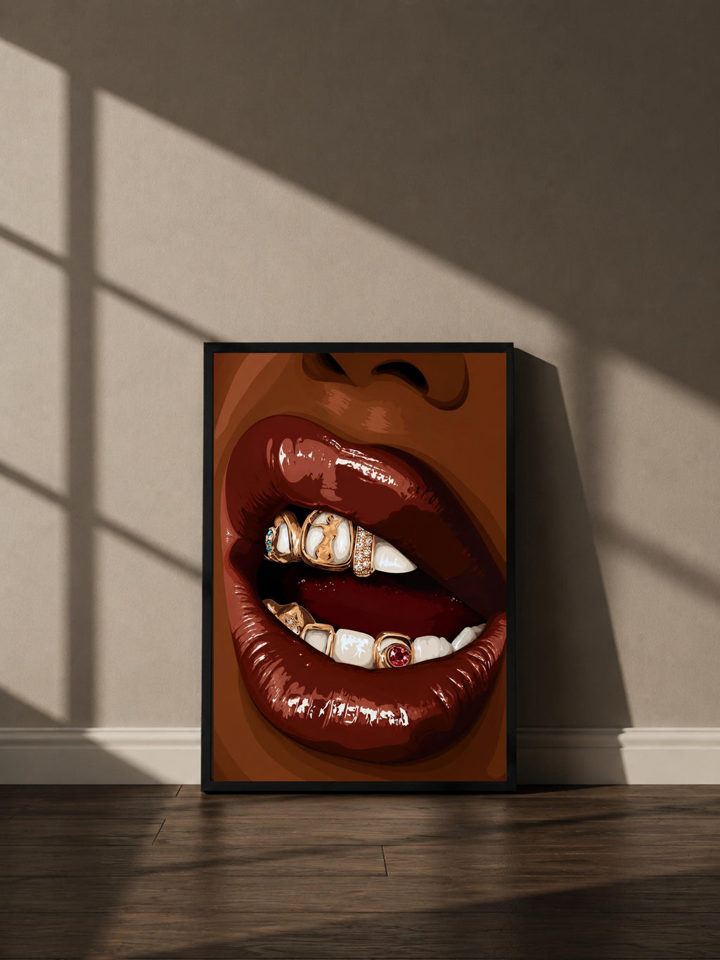 Wandbild - Women Lips Grillz Wall Art Poster Frauen Femme Weiblichkeit Wanddeko Kunst für Wohnzimmer Schlafzimmer Modern Print Pop Art __etsy:8123200691