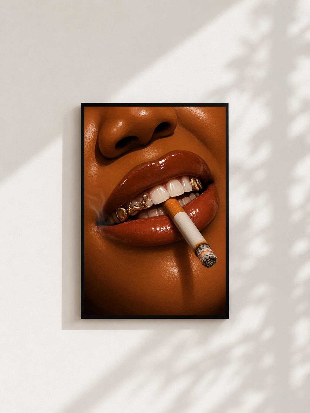 Wandbild - Zigarette Lips Grillz Wall Art Poster Frauen Femme Weiblichkeit Wanddeko Kunst für Wohnzimmer Schlafzimmer Modern Print Pop Art __etsy:8094763784