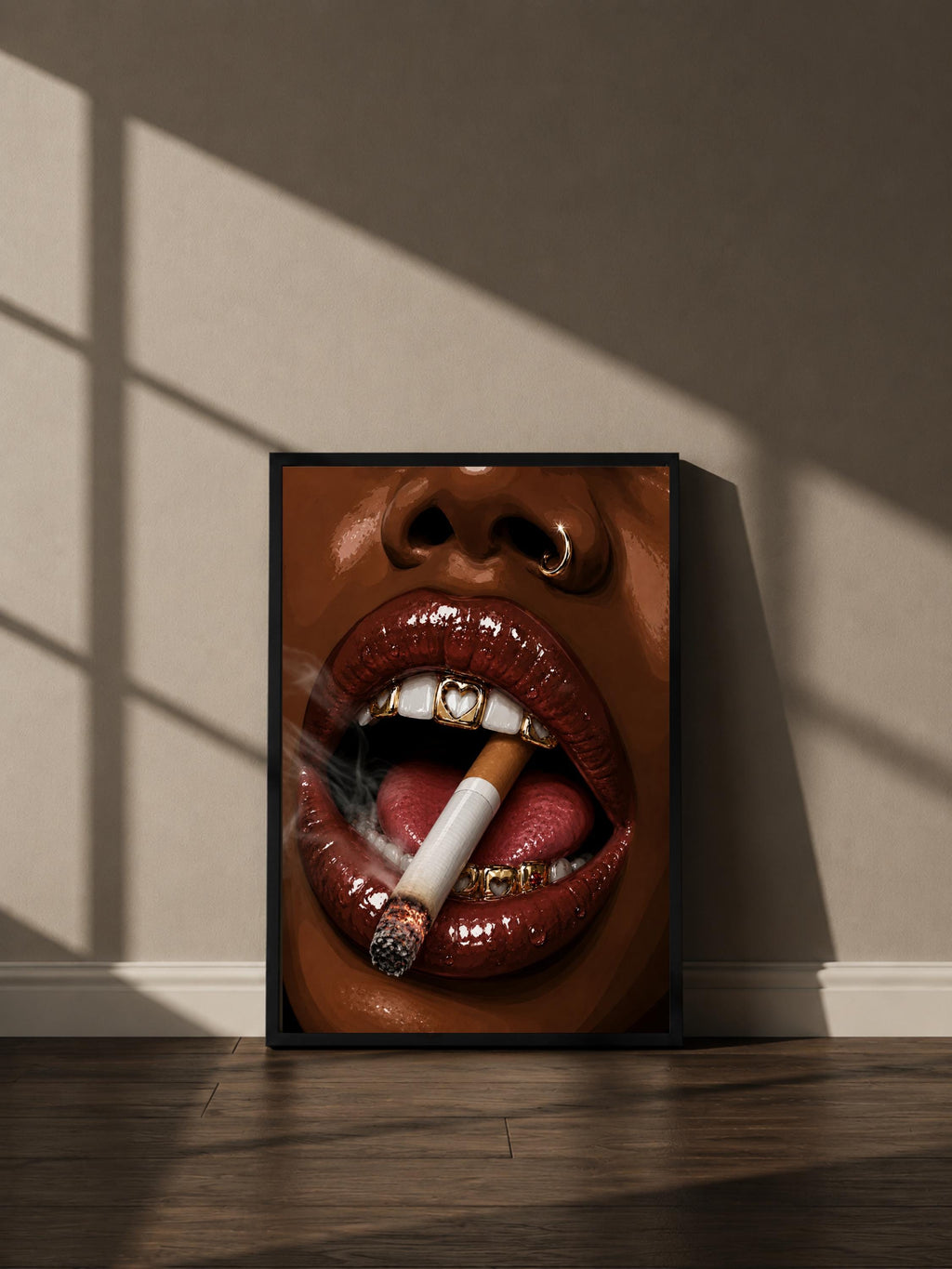 Wandbild - Zigarette Lips Grillz Wall Art Poster Frauen Femme Weiblichkeit Wanddeko Kunst für Wohnzimmer Schlafzimmer Modern Print Pop Art __etsy:8127217925