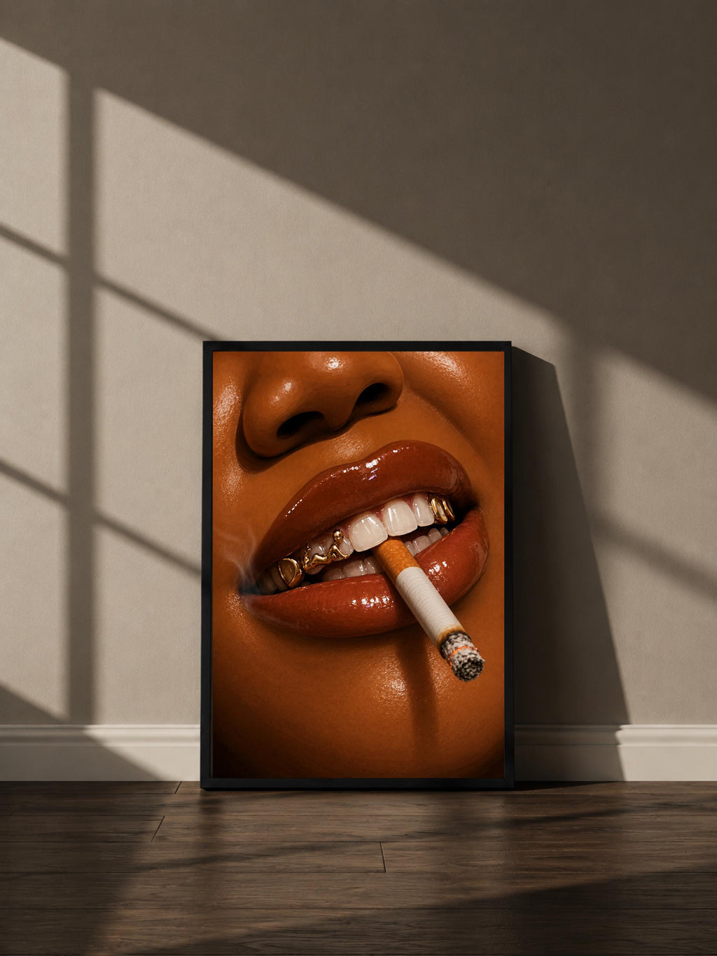 Wandbild - Zigarette Lips Grillz Wall Art Poster Frauen Femme Weiblichkeit Wanddeko Kunst für Wohnzimmer Schlafzimmer Modern Print Pop Art __etsy:8094763102
