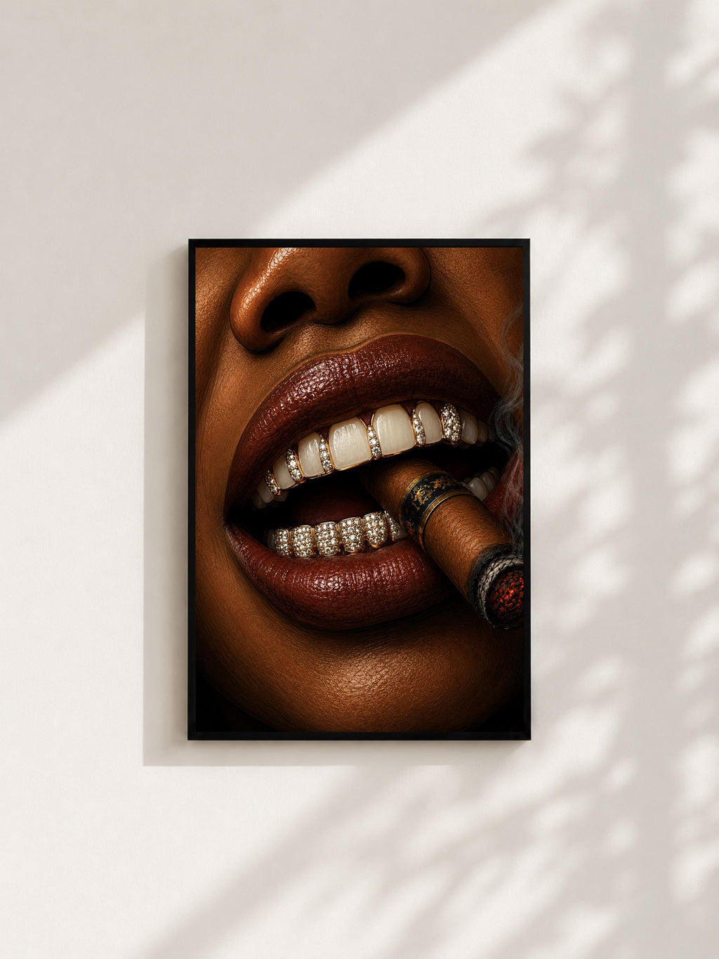 Wandbild - Zigarre Lips Grillz Wall Art Poster Frauen Femme Weiblichkeit Wanddeko Kunst für Wohnzimmer Schlafzimmer Modern Print Pop Art __etsy:8142661045