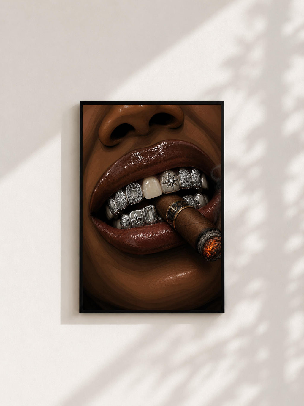 Wandbild - Zigarre Lips Grillz Wall Art Poster Frauen Femme Weiblichkeit Wanddeko Kunst für Wohnzimmer Schlafzimmer Modern Print Pop Art __etsy:8094766050