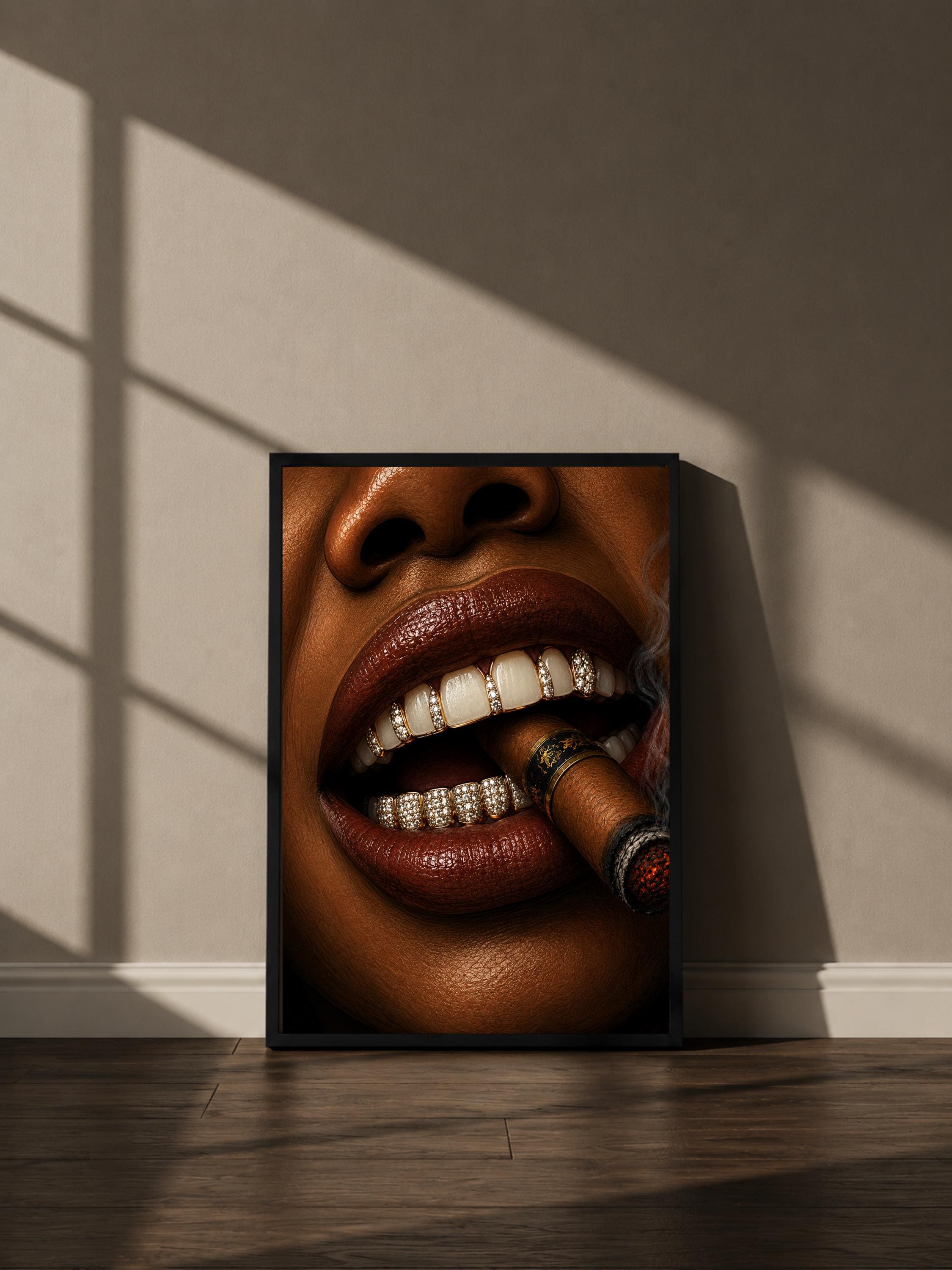 Wandbild - Zigarre Lips Grillz Wall Art Poster Frauen Femme Weiblichkeit Wanddeko Kunst für Wohnzimmer Schlafzimmer Modern Print Pop Art __etsy:8142660743