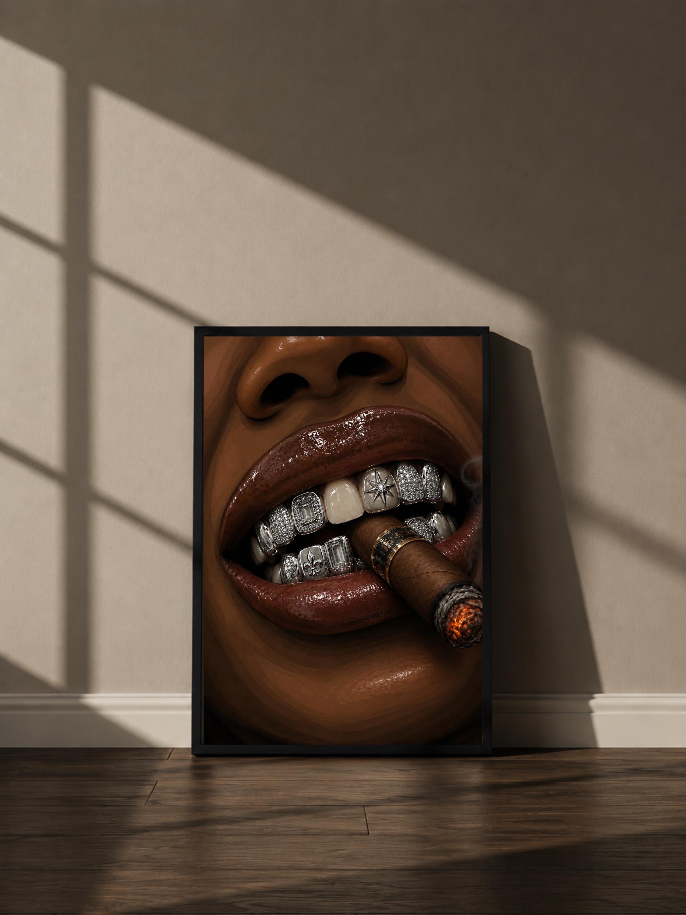 Wandbild - Zigarre Lips Grillz Wall Art Poster Frauen Femme Weiblichkeit Wanddeko Kunst für Wohnzimmer Schlafzimmer Modern Print Pop Art __etsy:8094767380